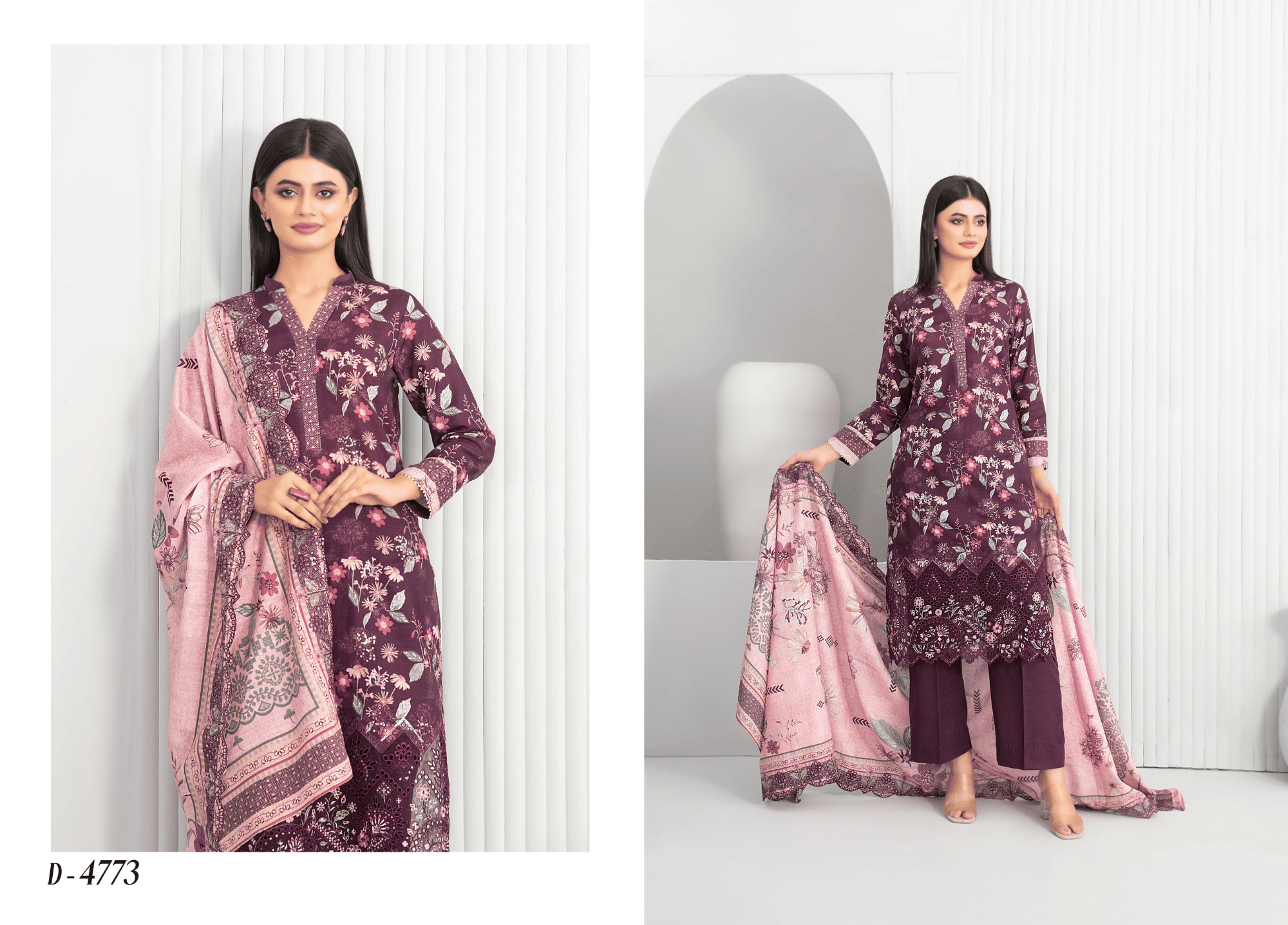 Plum Floral Embroidered Khaddar 3 Piece Suit – Winter Collection