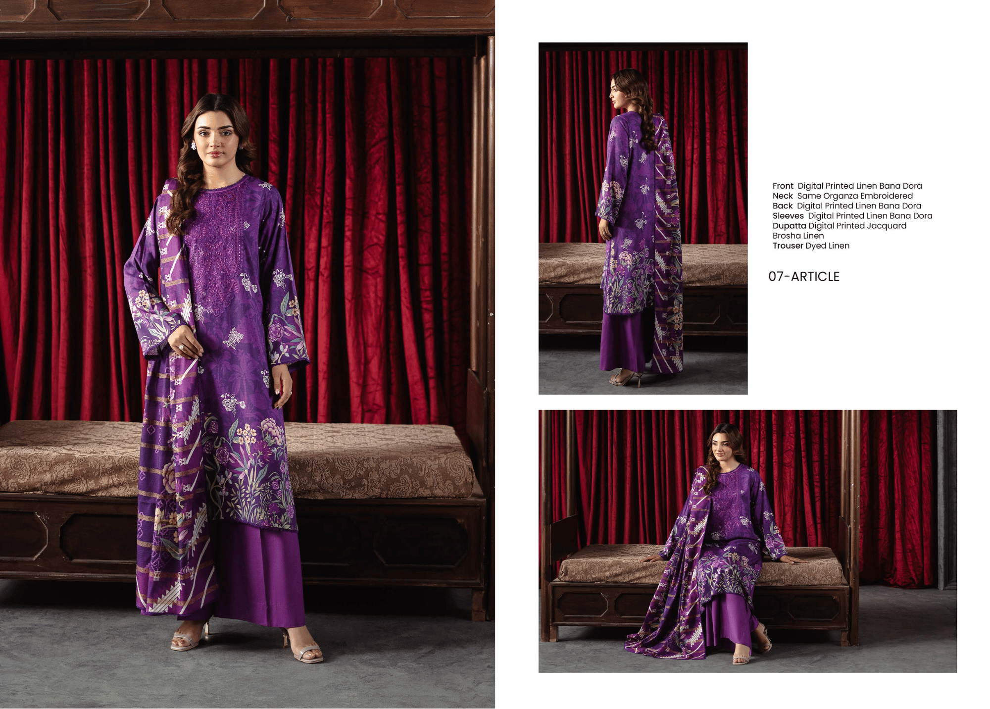 The Amethyst Night: Premium Winter Linen Ensemble with Floral Accents | Unstitched
