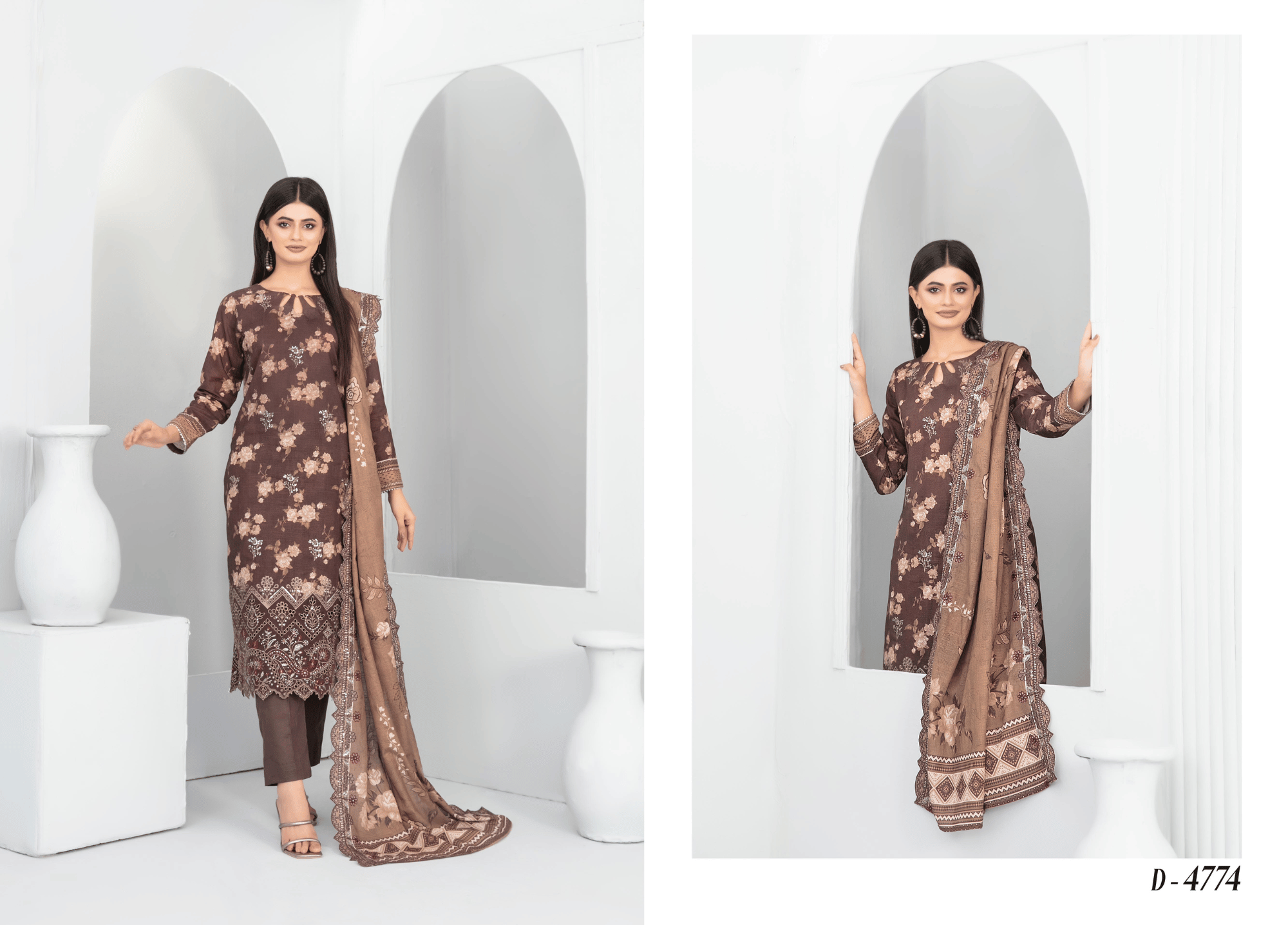 Chocolate Brown Floral Embroidered Khaddar 3 Piece Suit – Winter Collection