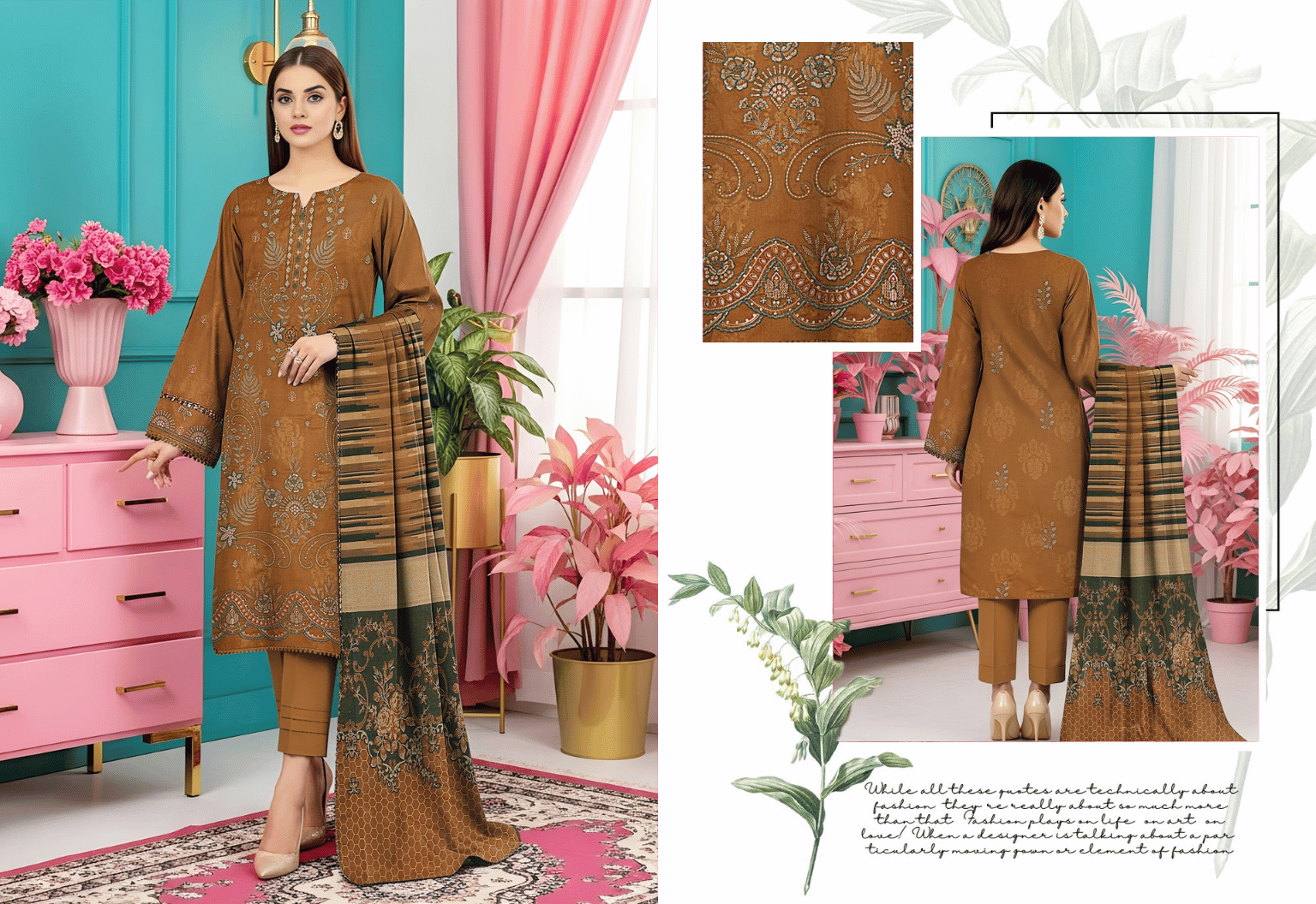 Premium Dhanak Jacquard Unstitched 3-Piece Suit – Staple Barosha Shawl & Dyed Dhanak Trouser