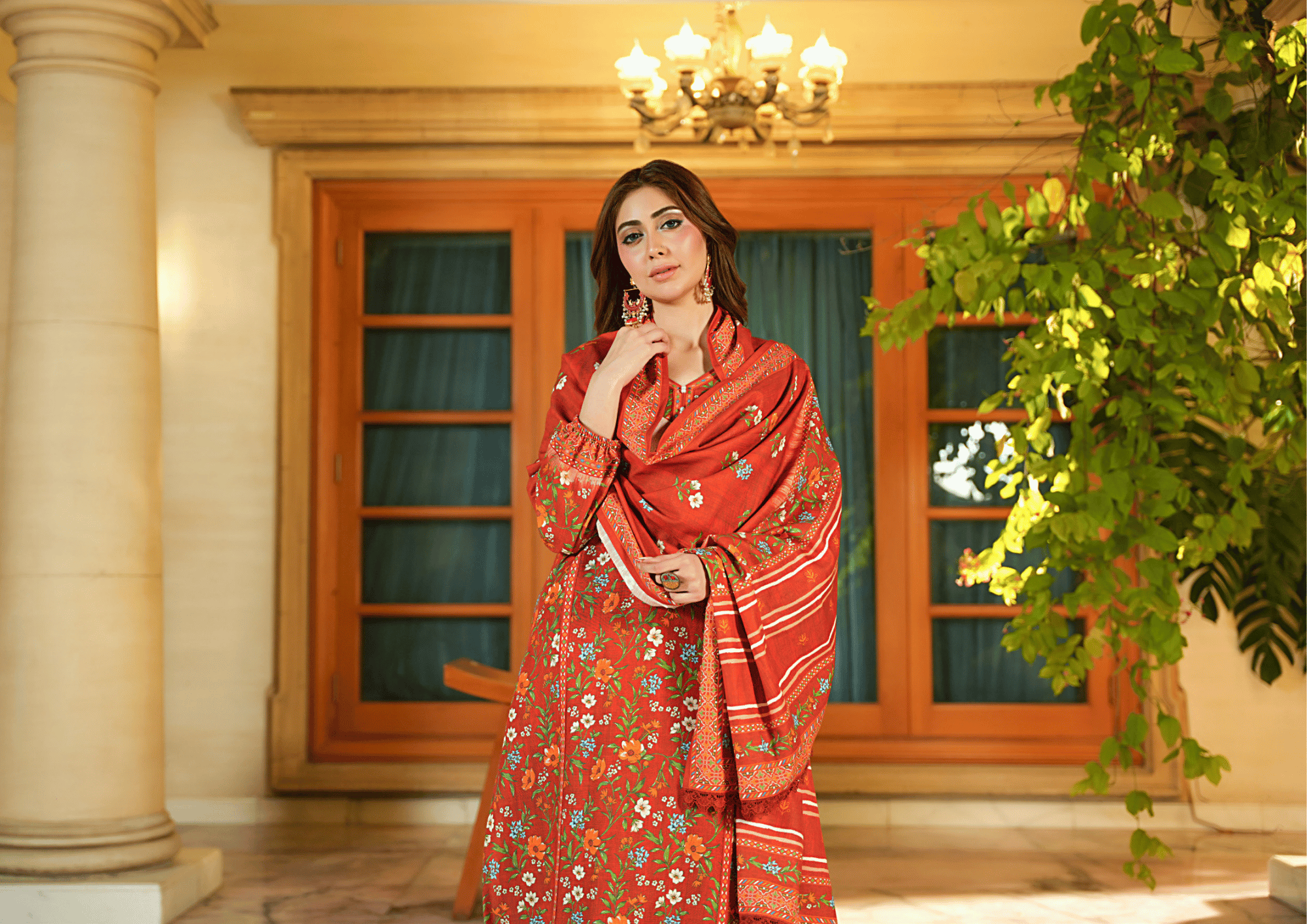Premium Digital Printed Khaddar 3-Piece Suit – Winter Collection | Khaddar Shirt, Khaddar Dupatta & Dyed Trouser