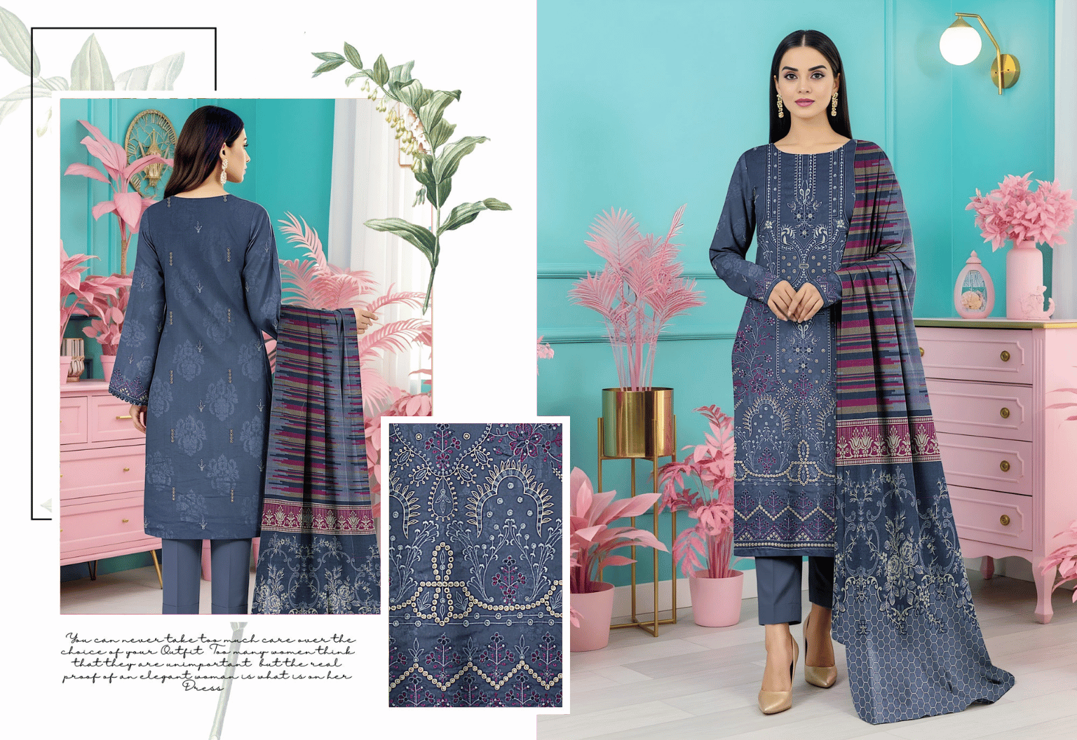 Luxury Embroidered Dhanak 3-Piece Suit | Premium Shawl