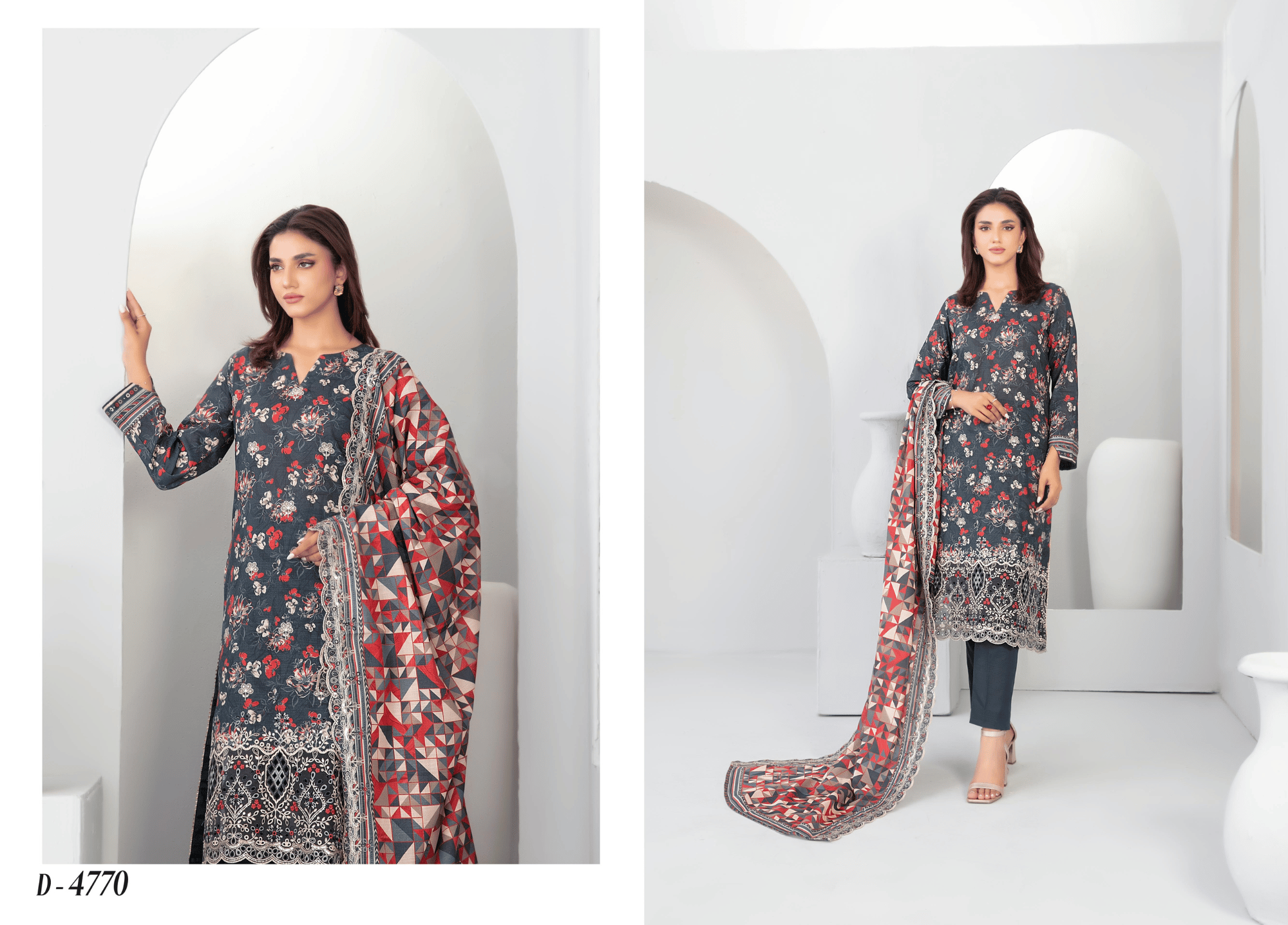 Peacock Blue Floral Embroidered Khaddar 3 Piece Suit – Winter Collection