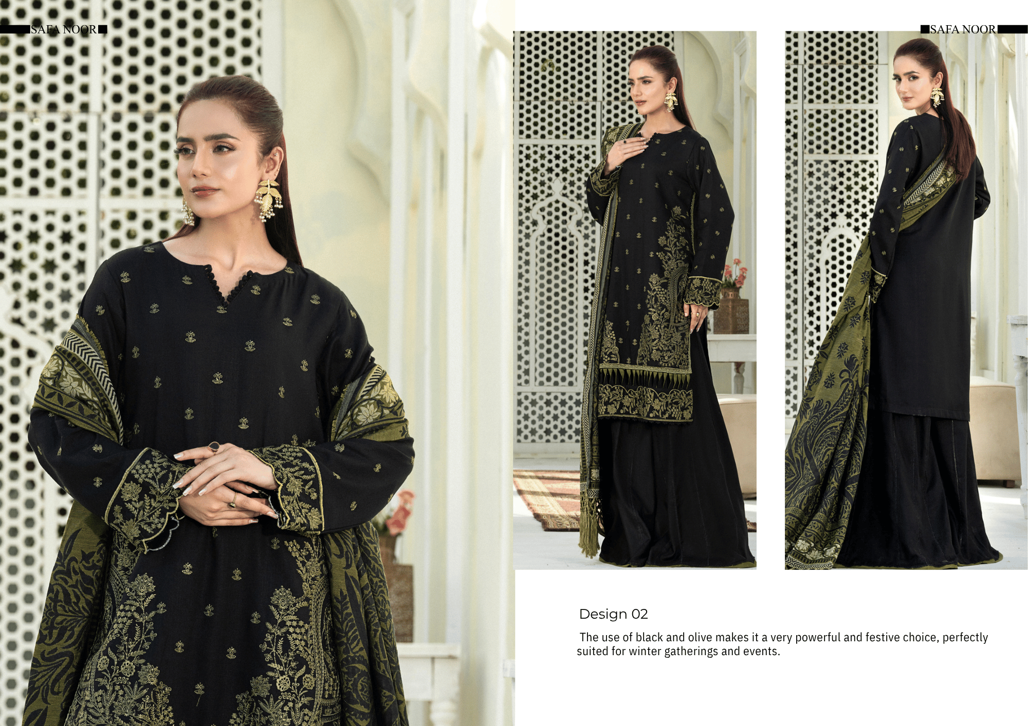 Luxury Embroidered Warm Slub 3-Piece Suit with Premium Jacquard Shawl – Winter Festive Collection