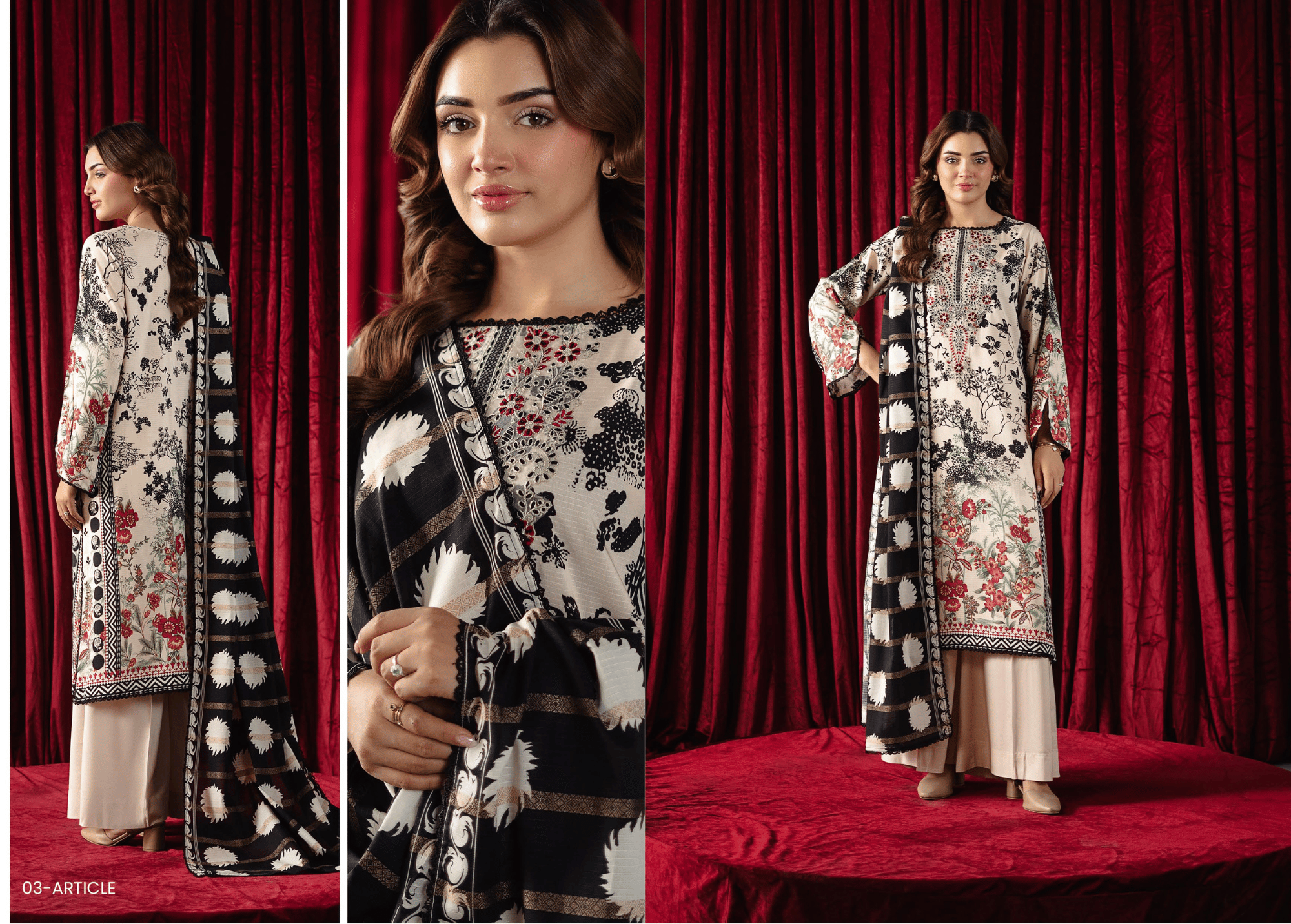 The Classic Contrast: Premium Bana Dora Linen with Embroidered Organza Neckline | Unstitched