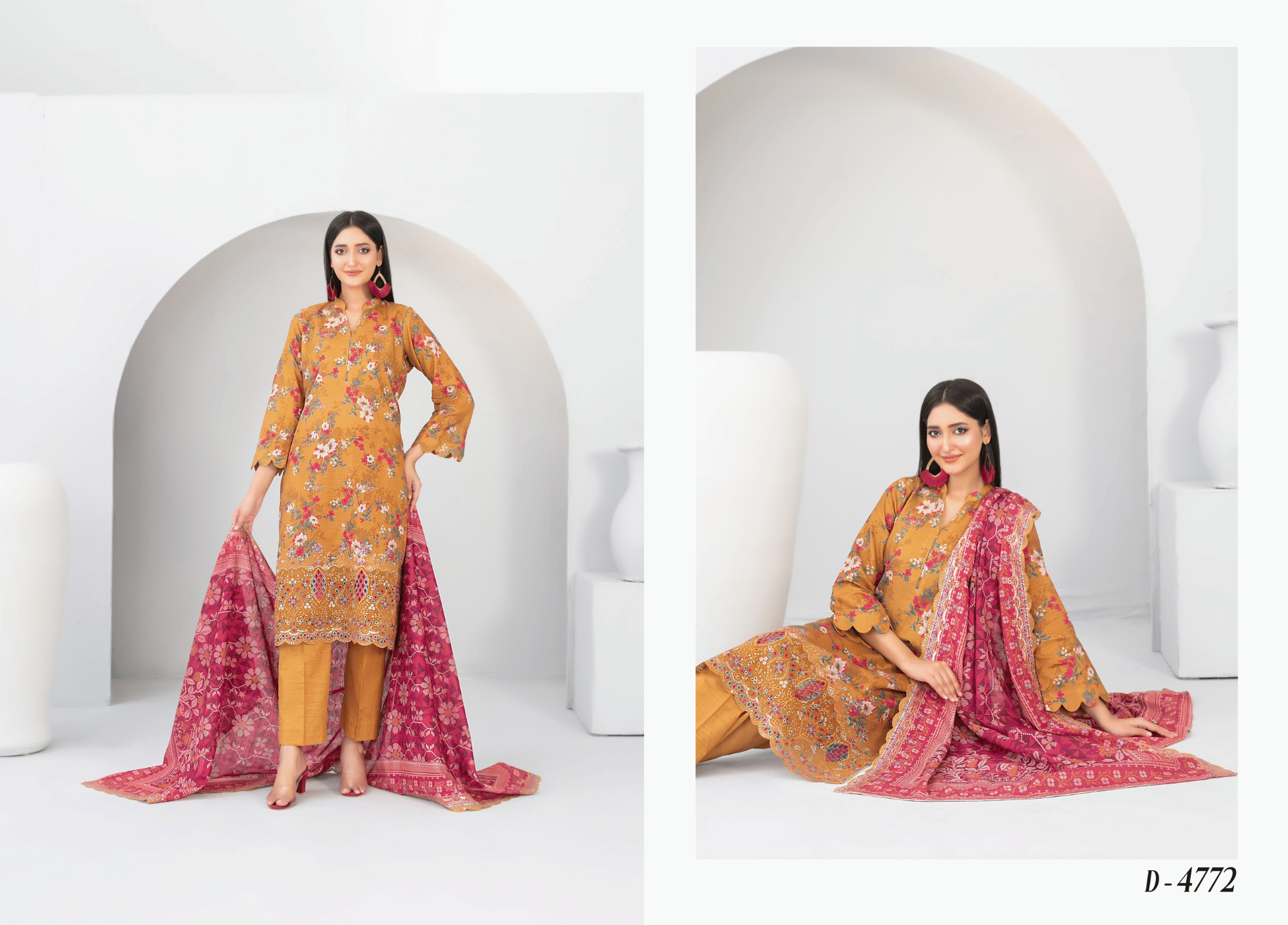 Mustard Floral Embroidered Khaddar 3 Piece Suit - Winter Collection
