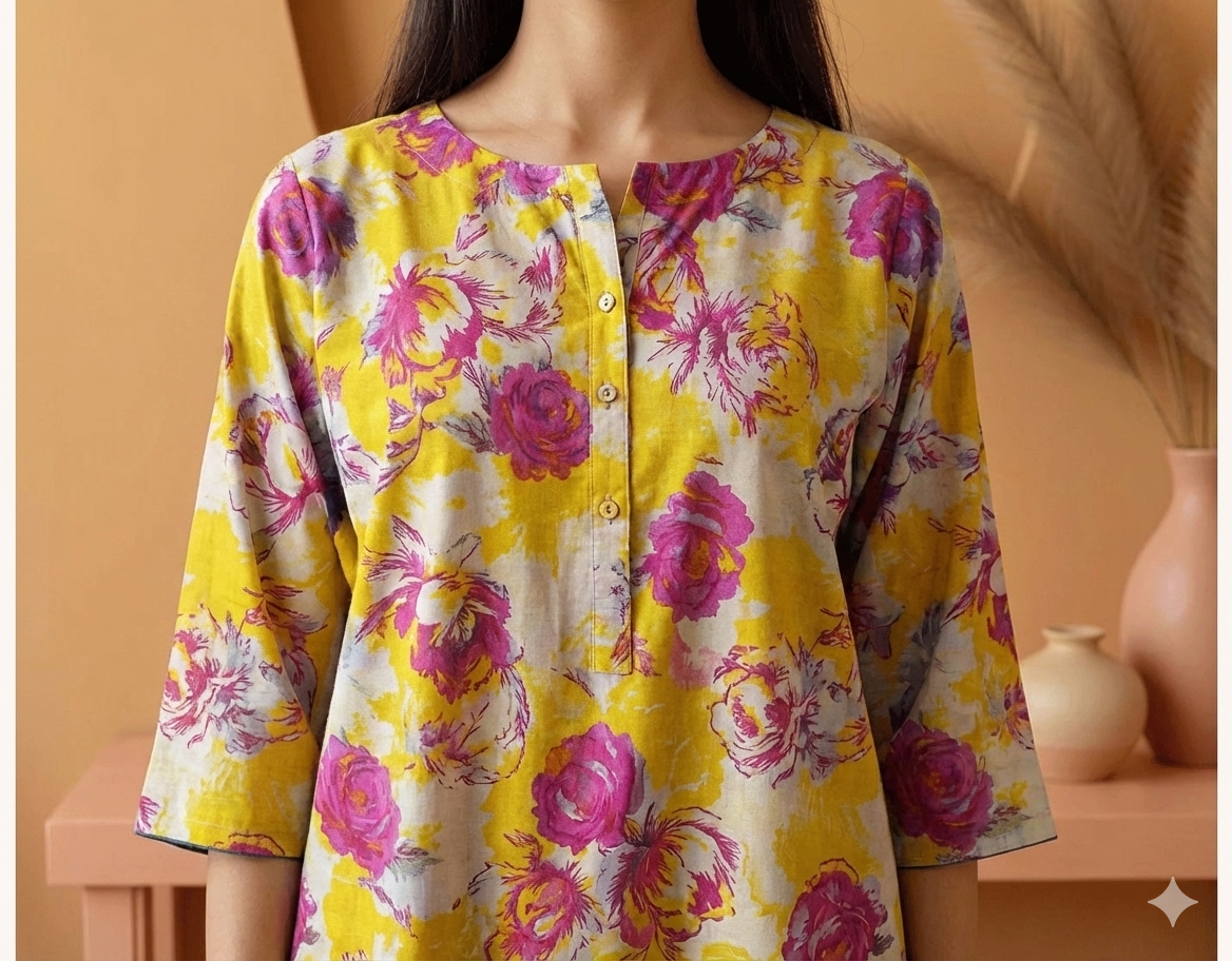 Sunshine Yellow & Purple Floral Printed Khaddar 2-Piece Suit - Unstitched