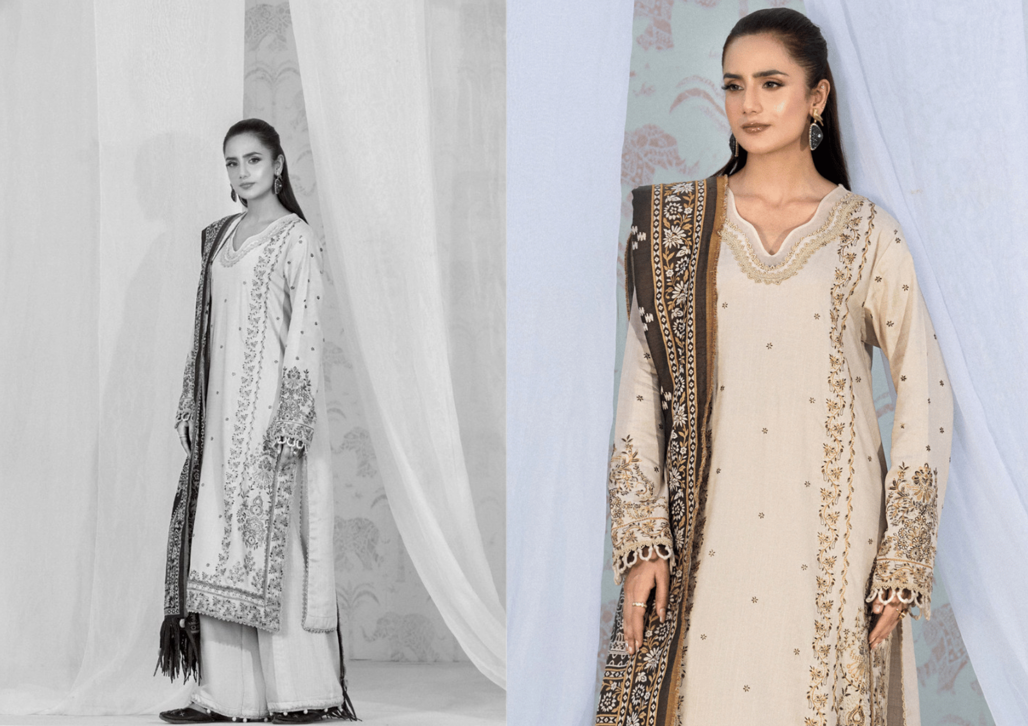 Elegant Cream Warm Slub 3-Piece Suit with Coffee Brown Jacquard Shawl