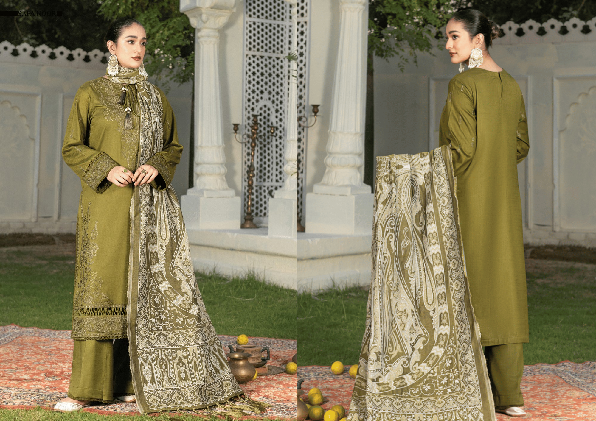 Embroidered Warm Slub 3-Piece Suit with Premium Jacquard Shawl – Winter Festive Collection