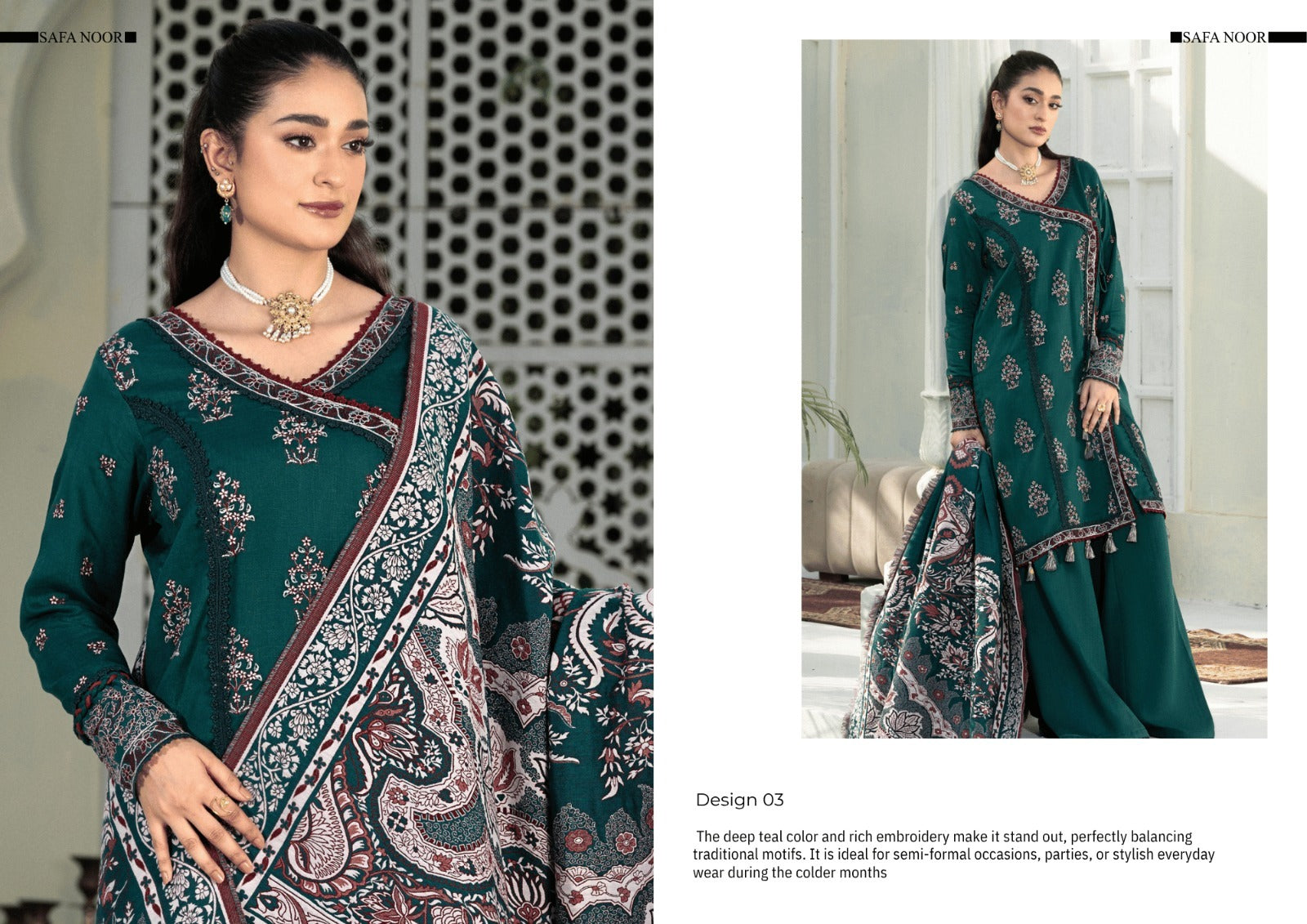 Deep Teal Warm Slub 3-Piece Suit with Premium Jacquard Shawl