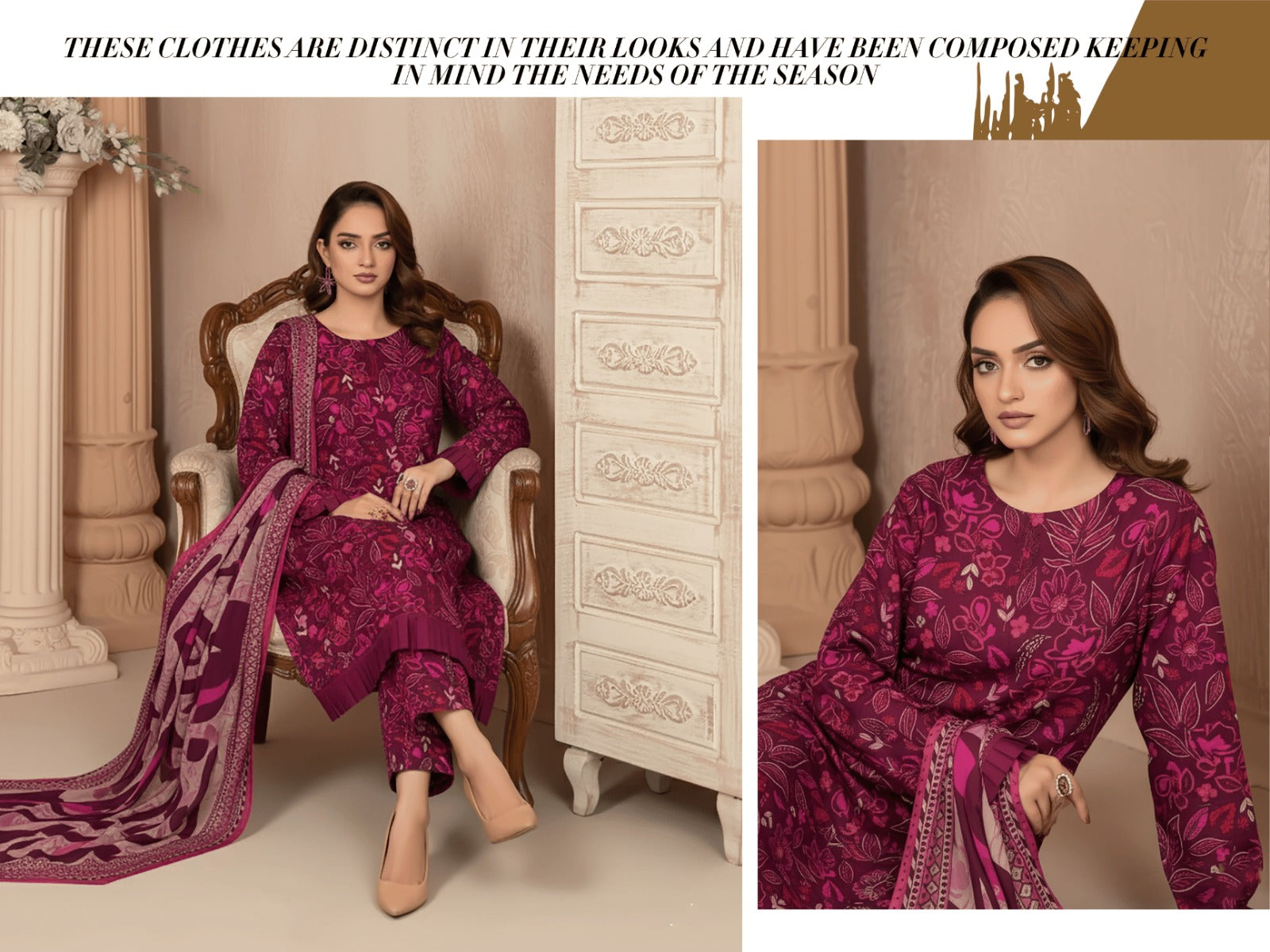 Magenta & Beige 3-Piece Suit | Premium Vintage Rod Winter Texture