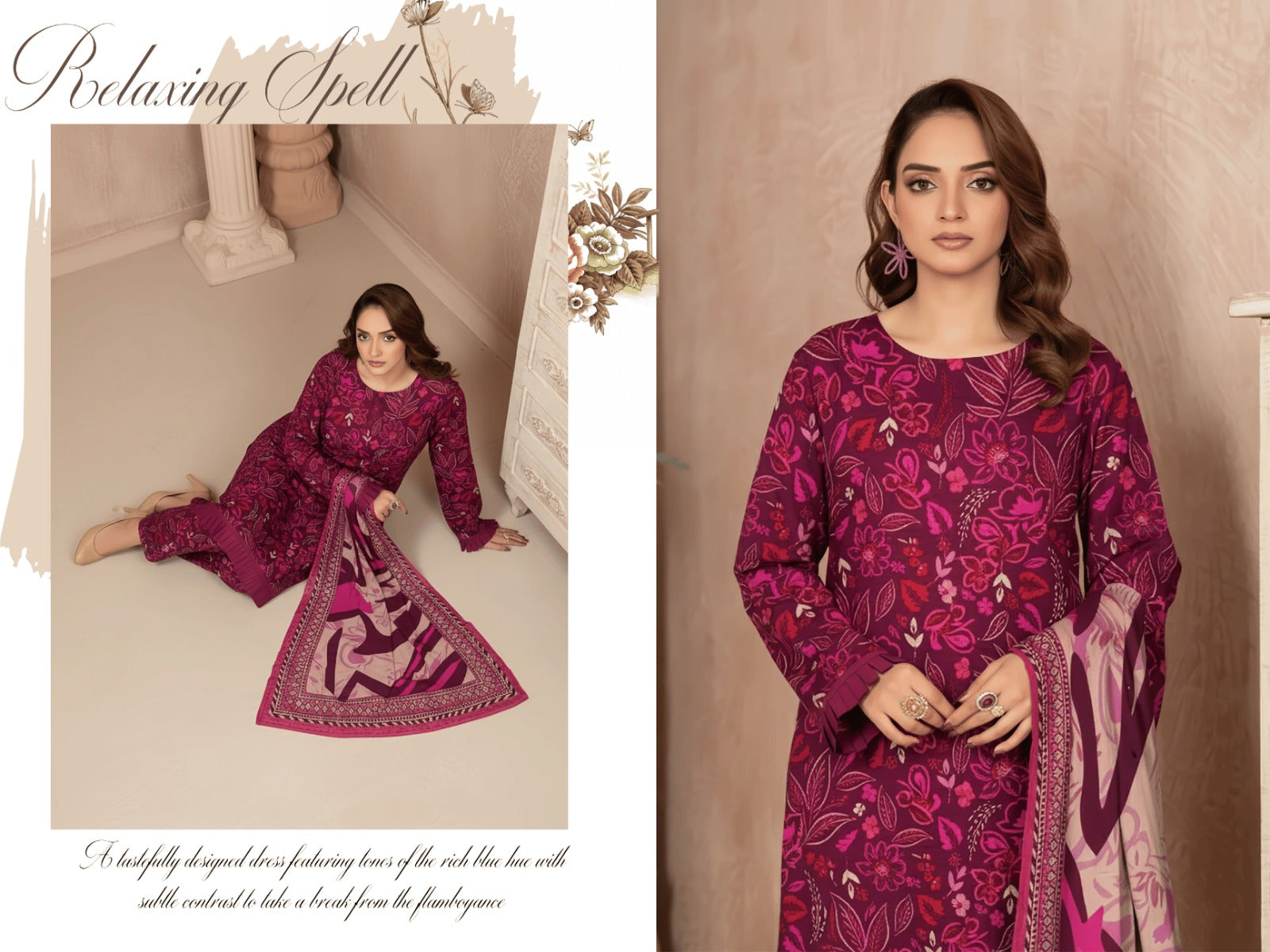 Magenta & Beige 3-Piece Suit | Premium Vintage Rod Winter Texture