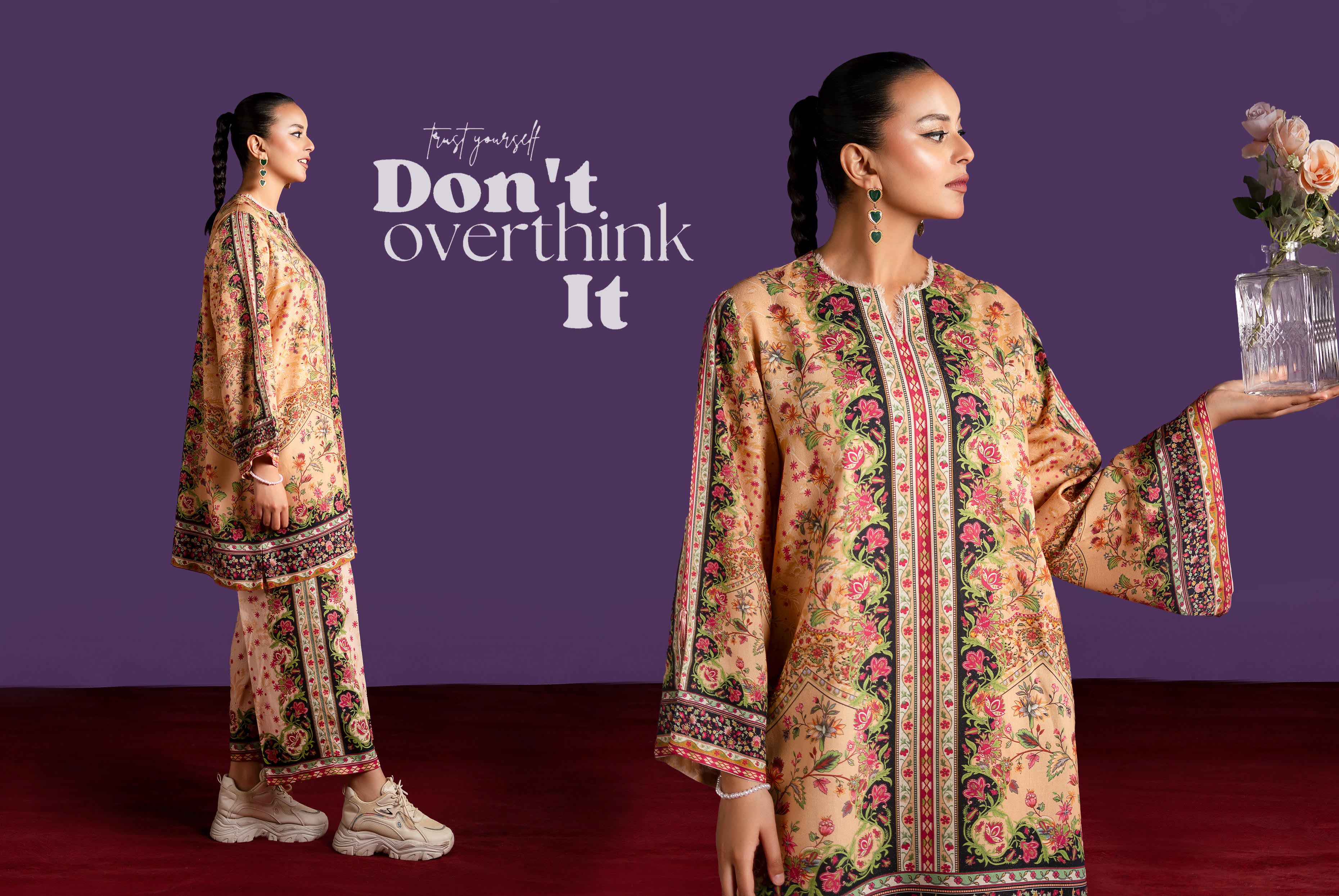 Elegant Floral Digital Print Linen Suit | 2-Piece Unstitched Set