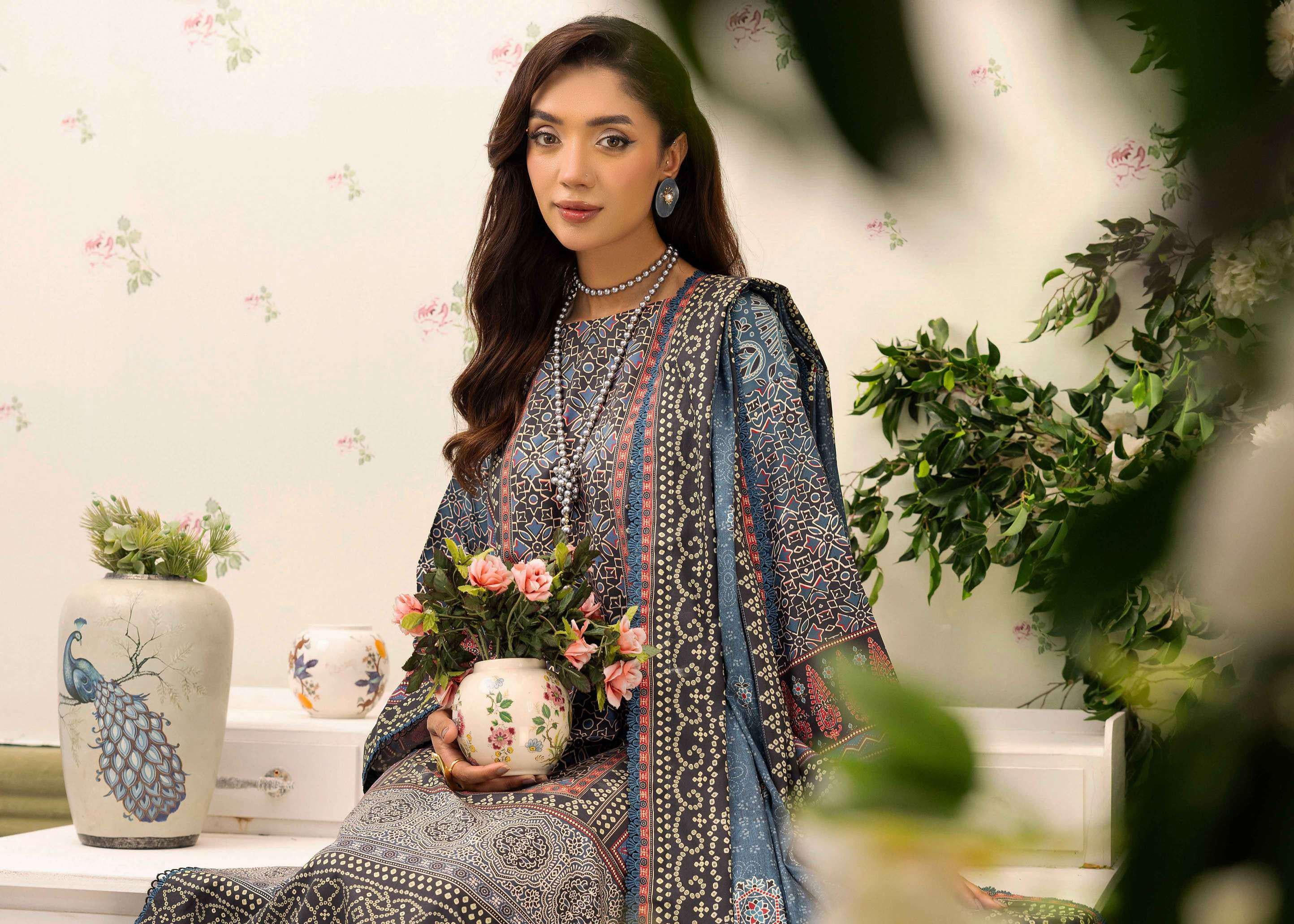 Luxury Archival Print Linen Suit | 3-Piece Slate Blue & Black Winter Collection