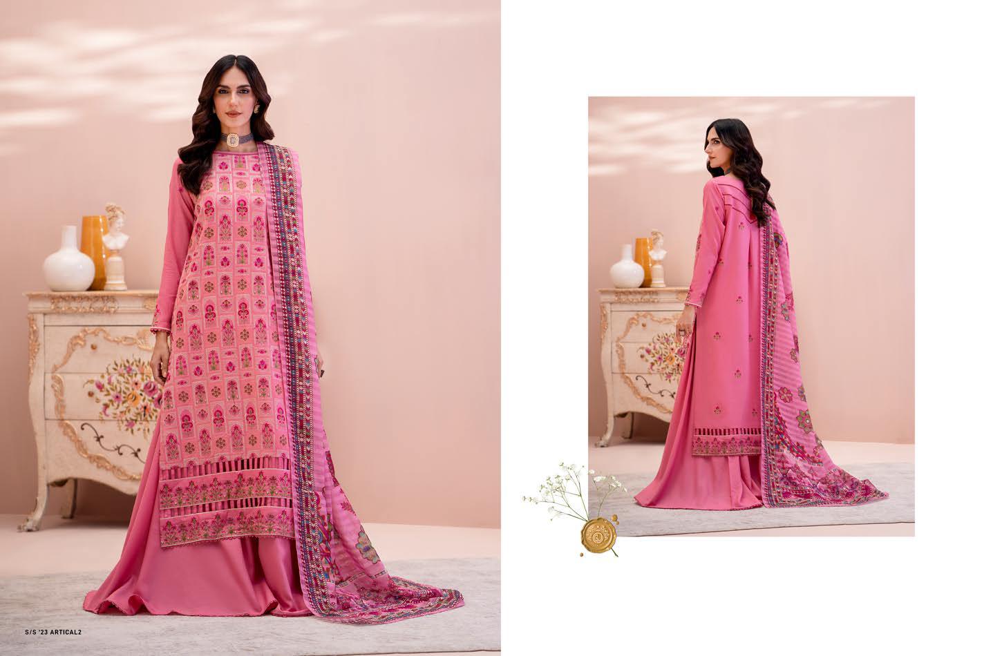 The Rose Karandi Ensemble: Heavy Embroidered 3-Piece Suit & Printed Shawl | Unstitched