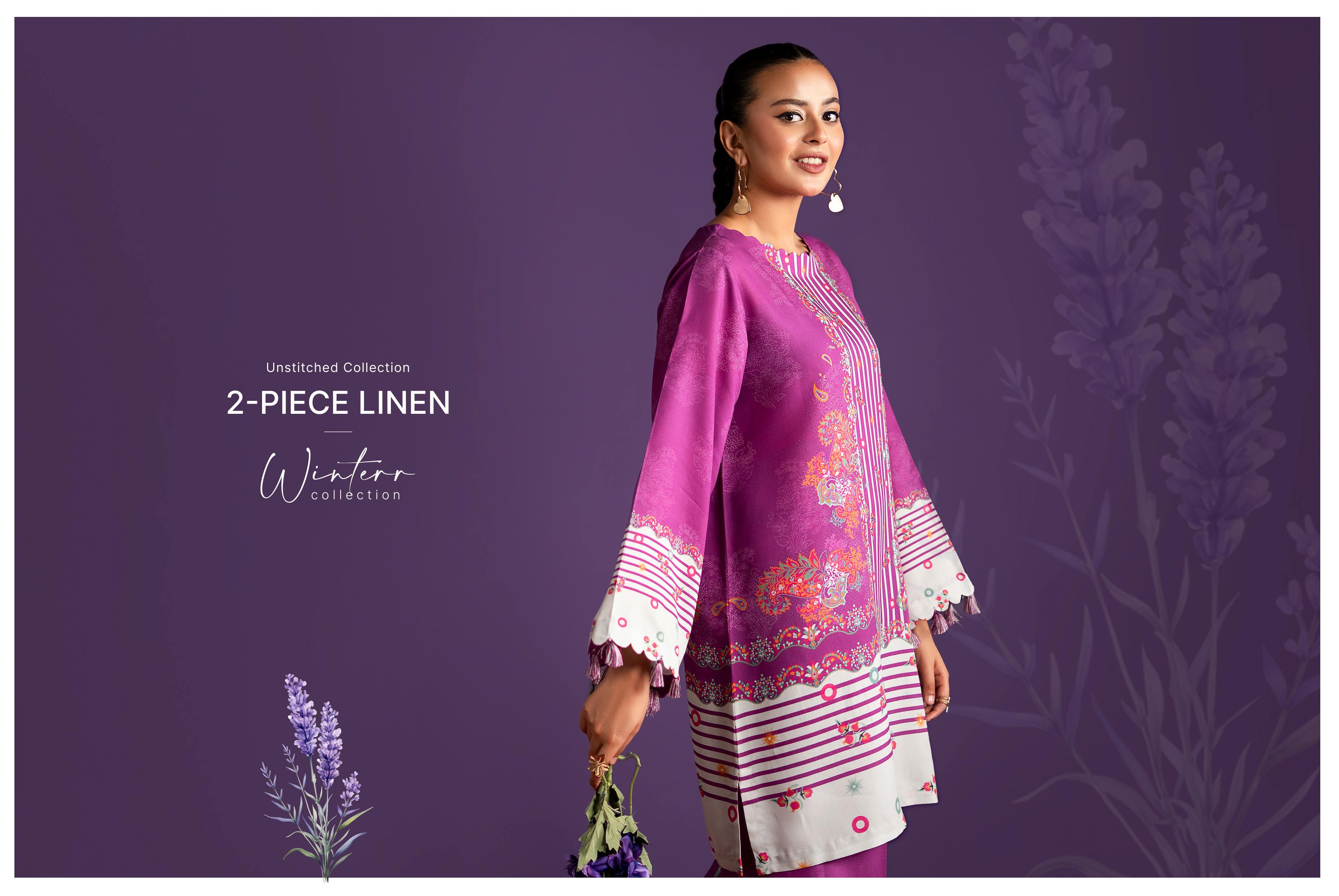 Vibrant Purple Digital Print Linen Suit | 2-Piece Unstiched Set