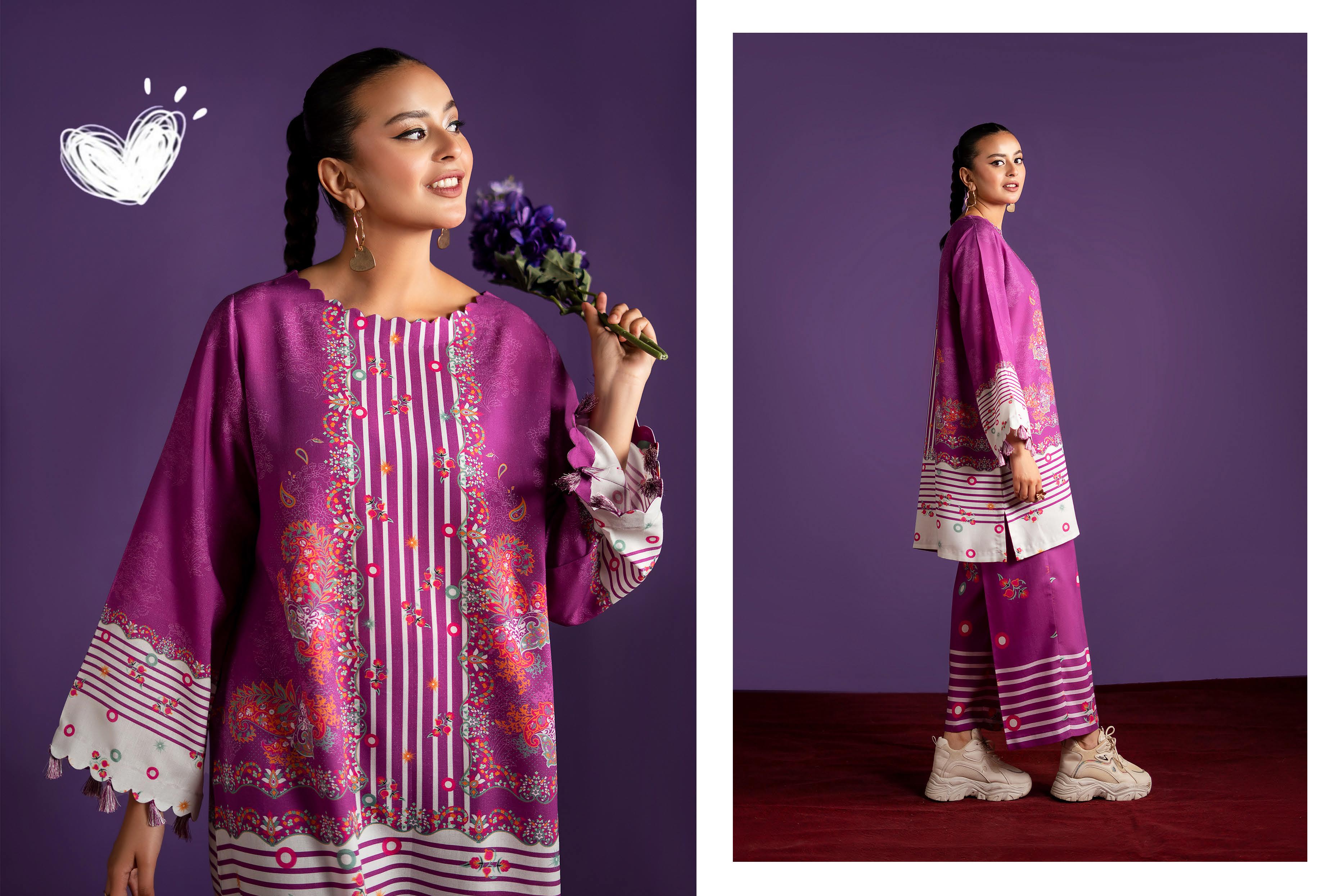 Vibrant Purple Digital Print Linen Suit | 2-Piece Unstiched Set