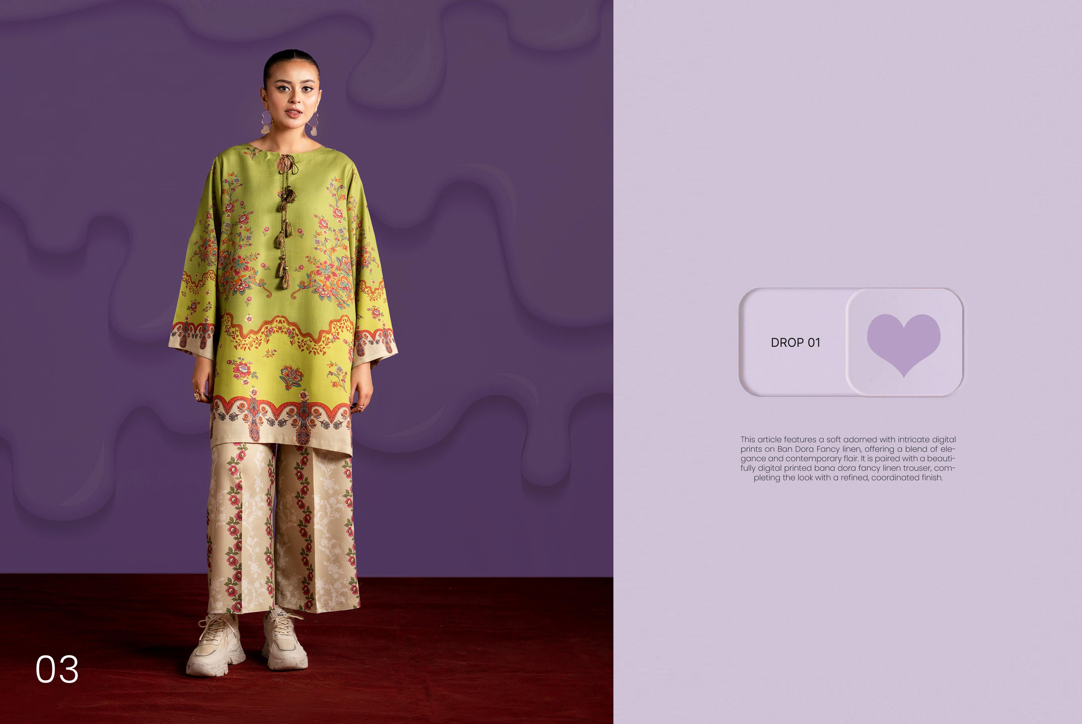 Fresh Green Digital Print Linen Suit | 2-Piece Designer Unstiched Set