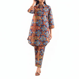 Saya 2-piece printed cotton khaddar set with care instructions on a white background