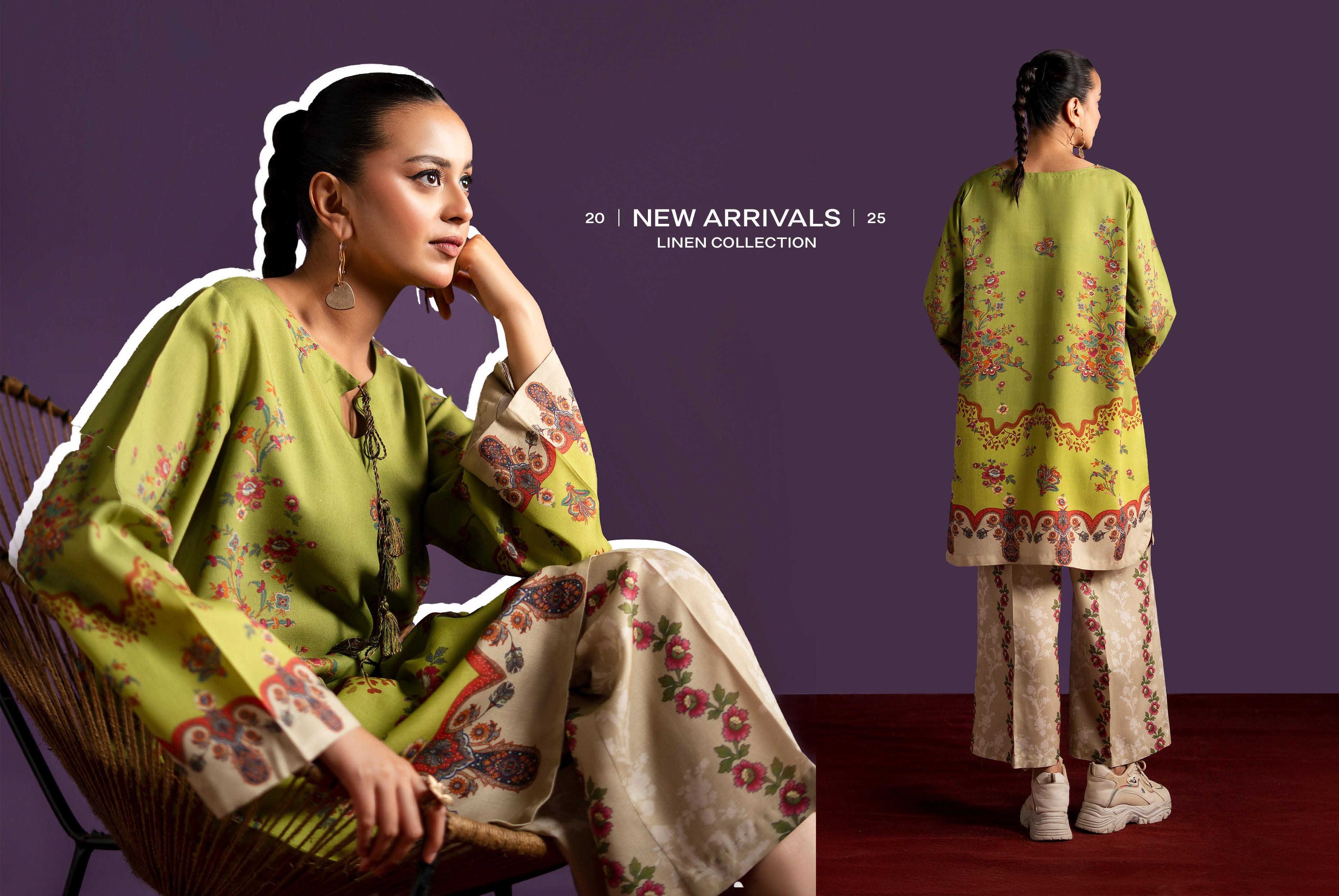 Fresh Green Digital Print Linen Suit | 2-Piece Designer Unstiched Set