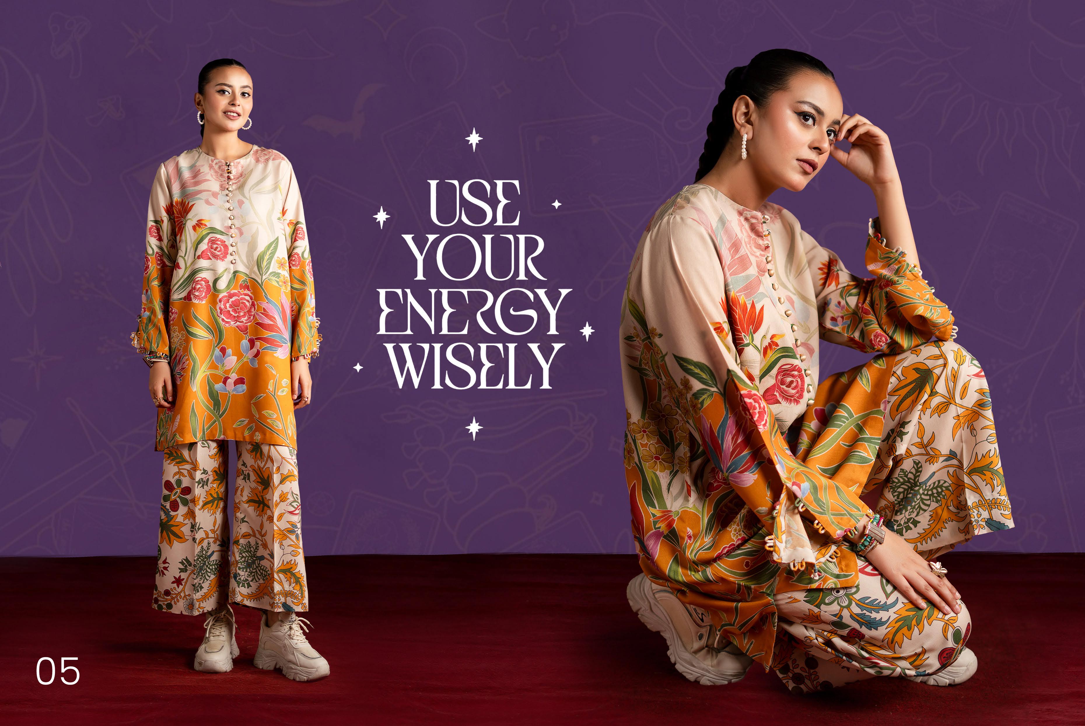 Artistic Floral Digital Print Linen Suit | Mustard & Beige 2-Piece Set - Unstitched