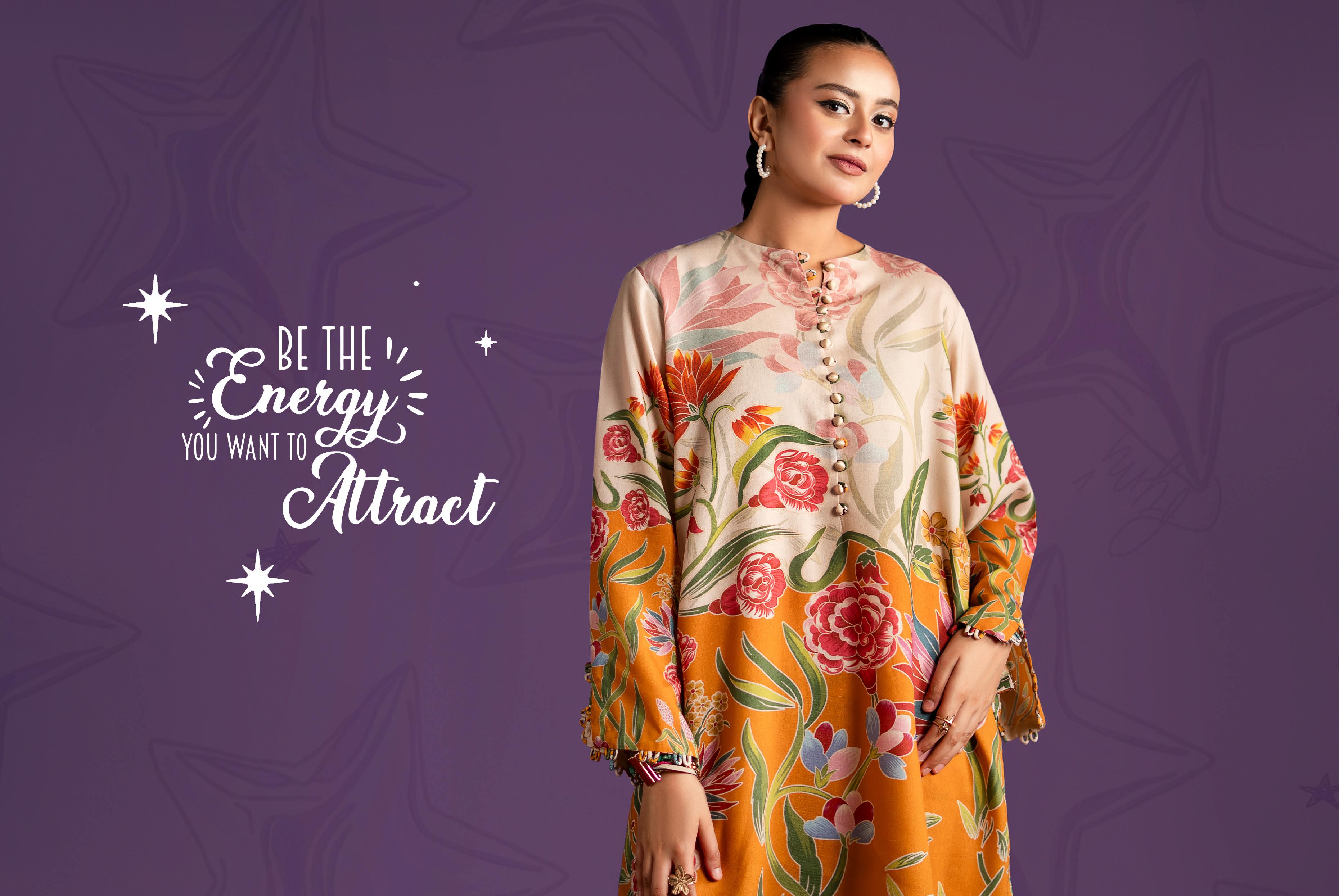 Artistic Floral Digital Print Linen Suit | Mustard & Beige 2-Piece Set - Unstitched