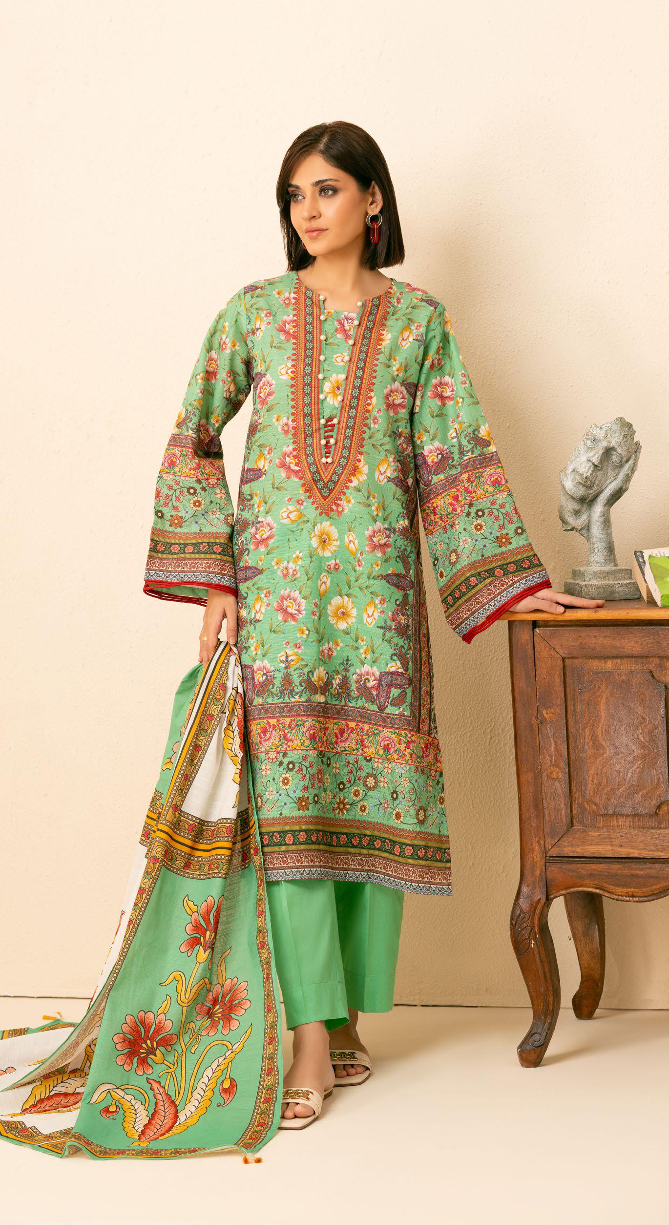 Mint Garden: 3-Piece Traditional Print Khaddar Suit | Winter Collection