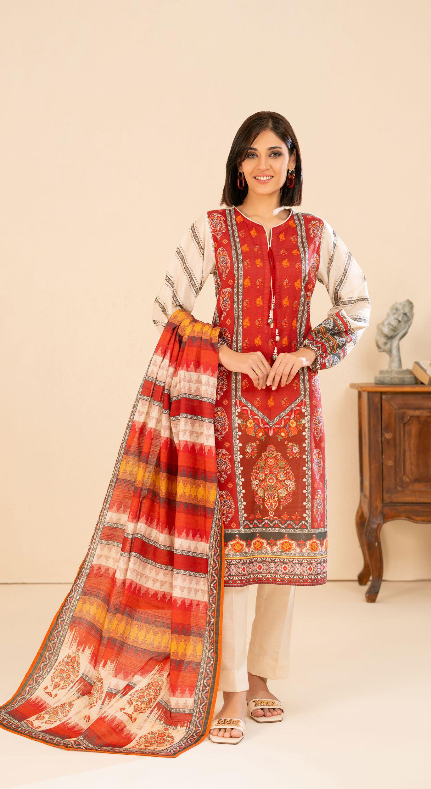Rustic Charm: 3-Piece Ethnic Fusion Khaddar Suit | Winter Collection