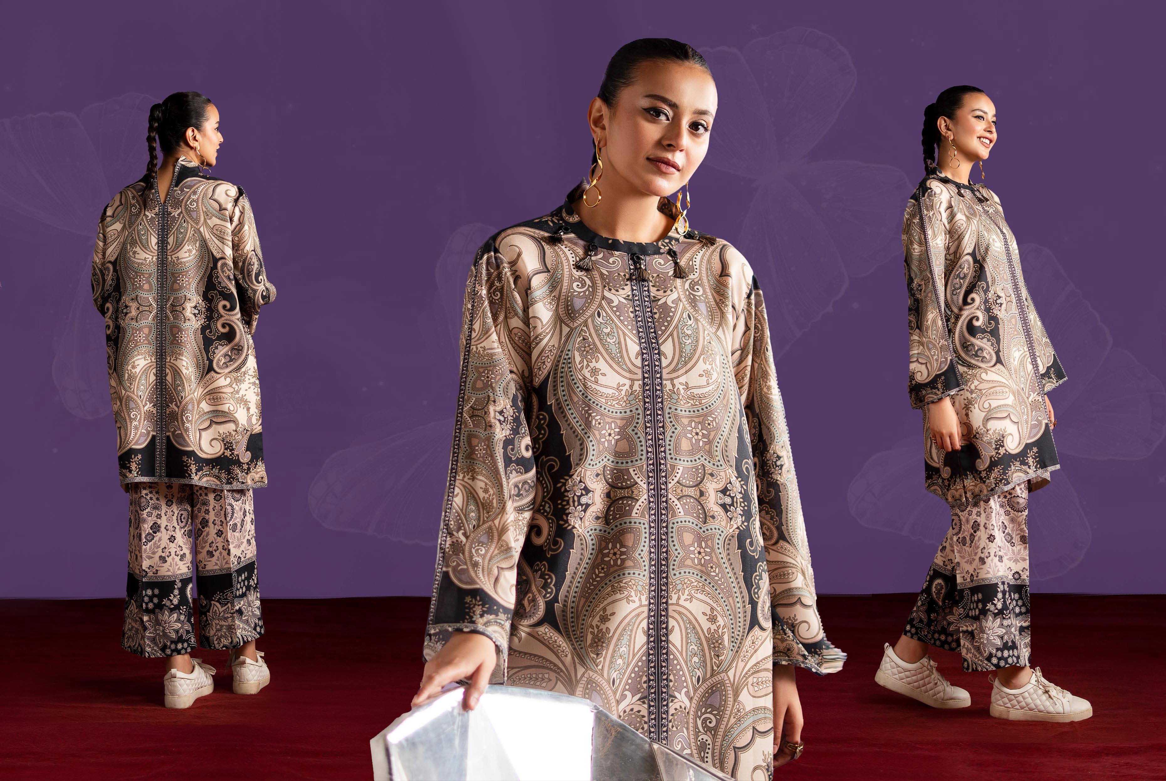 Sophisticated Paisley Digital Print Linen Suit | 2-Piece Unstitched Set