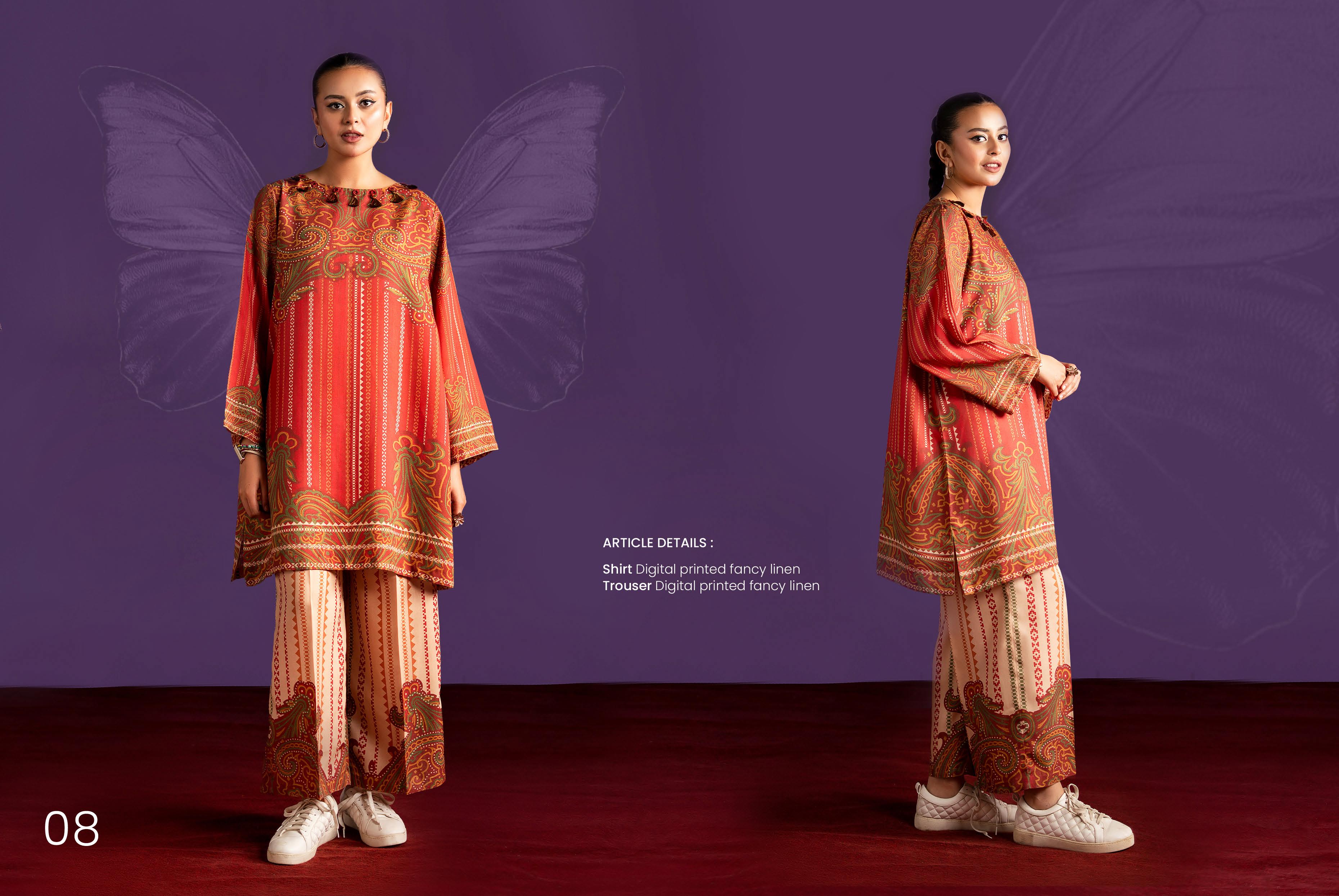 Regal Rust Paisley Digital Print Linen Suit | 2-Piece unstitched