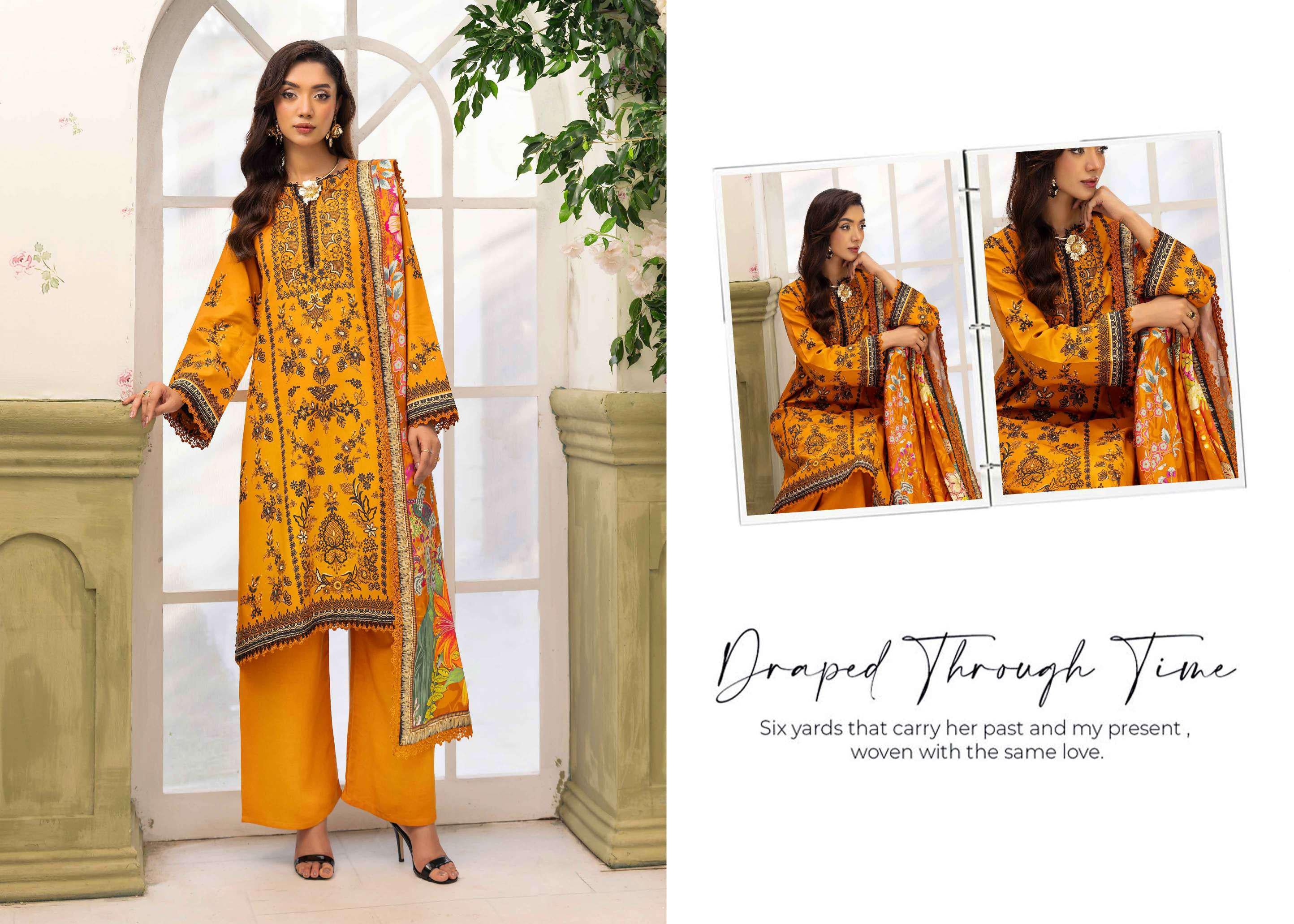 Vibrant Mustard Digital Printed Linen Suit | 3-Piece Floral Winter Dress | Premium Pakistani Unstitched Ensemble