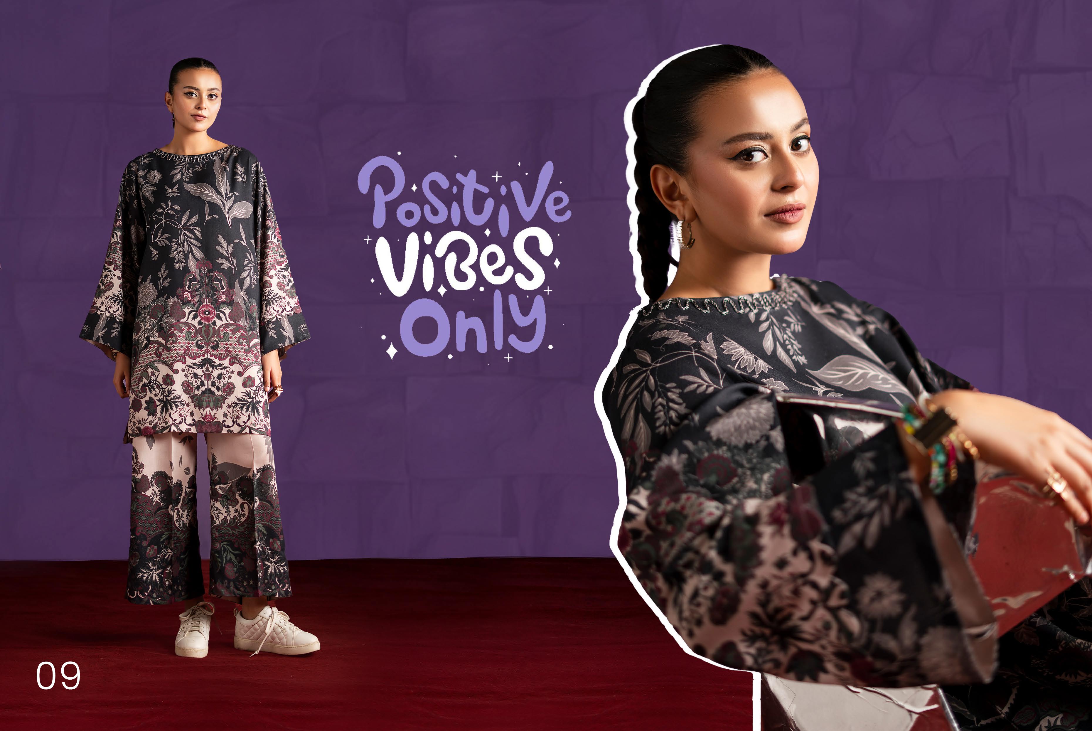 Chic Black Floral Digital Print Linen Suit | 2-Piece Unstitched