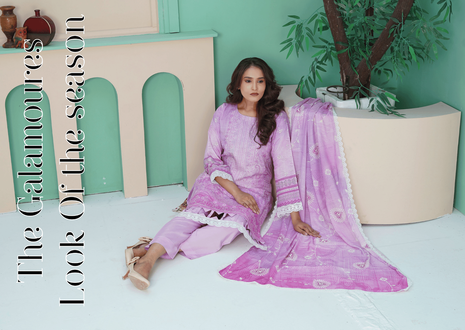 Soft Lilac Embroidered Doria Viscose 3-Piece Suit | Diamond Slub Dupatta