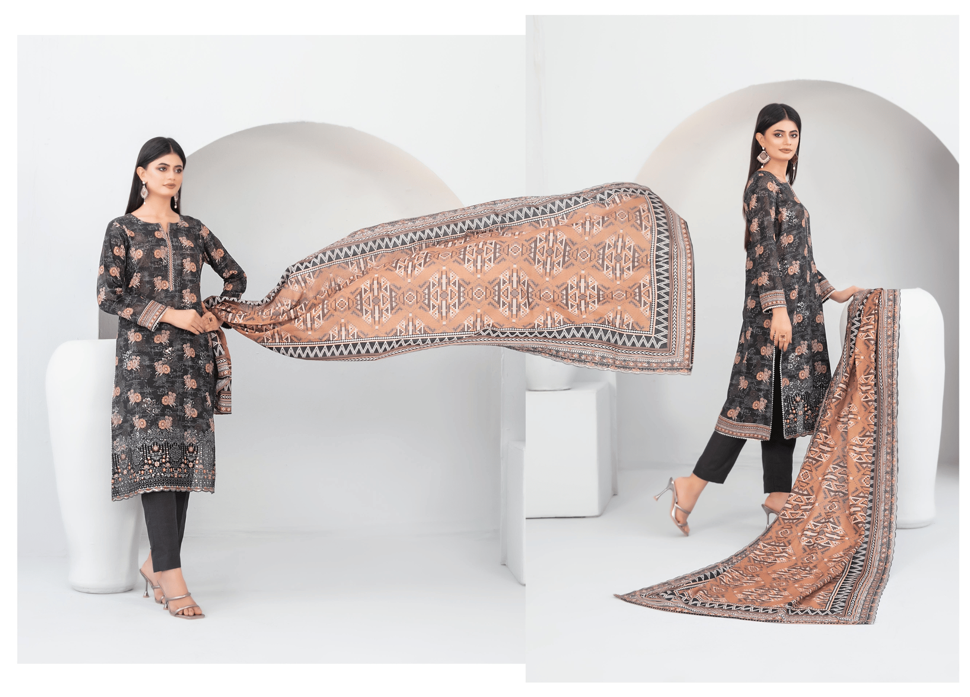 Chestnut Black Floral Embroidered Khaddar 3 Piece Suit – Winter Collection