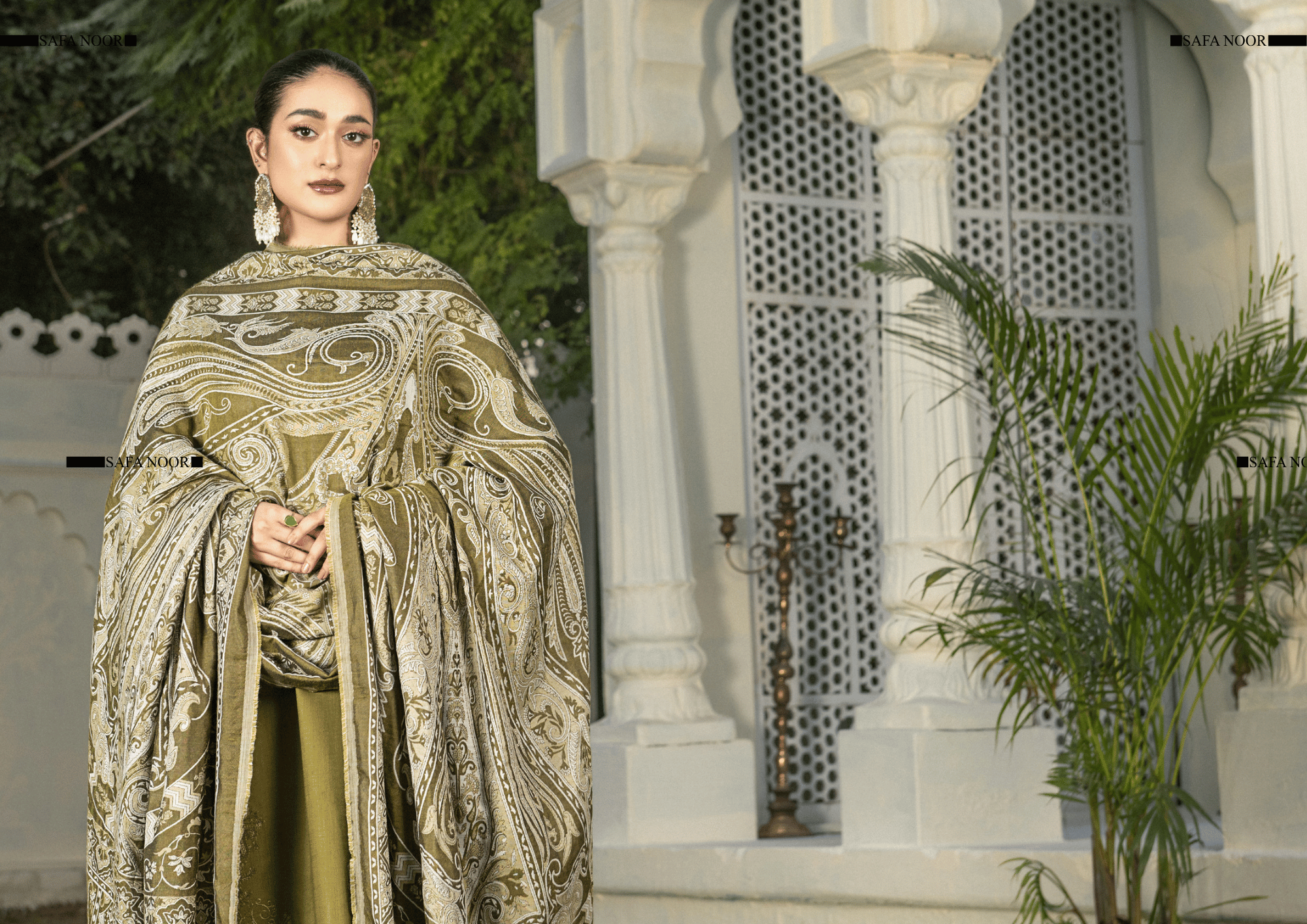 Embroidered Warm Slub 3-Piece Suit with Premium Jacquard Shawl – Winter Festive Collection
