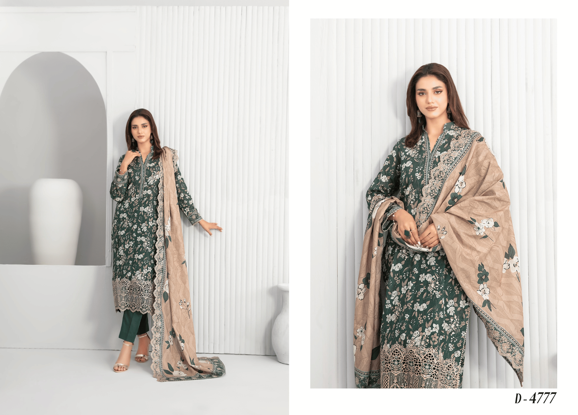 Emerald Green Floral Embroidered Khaddar 3 Piece Suit – Winter Collection