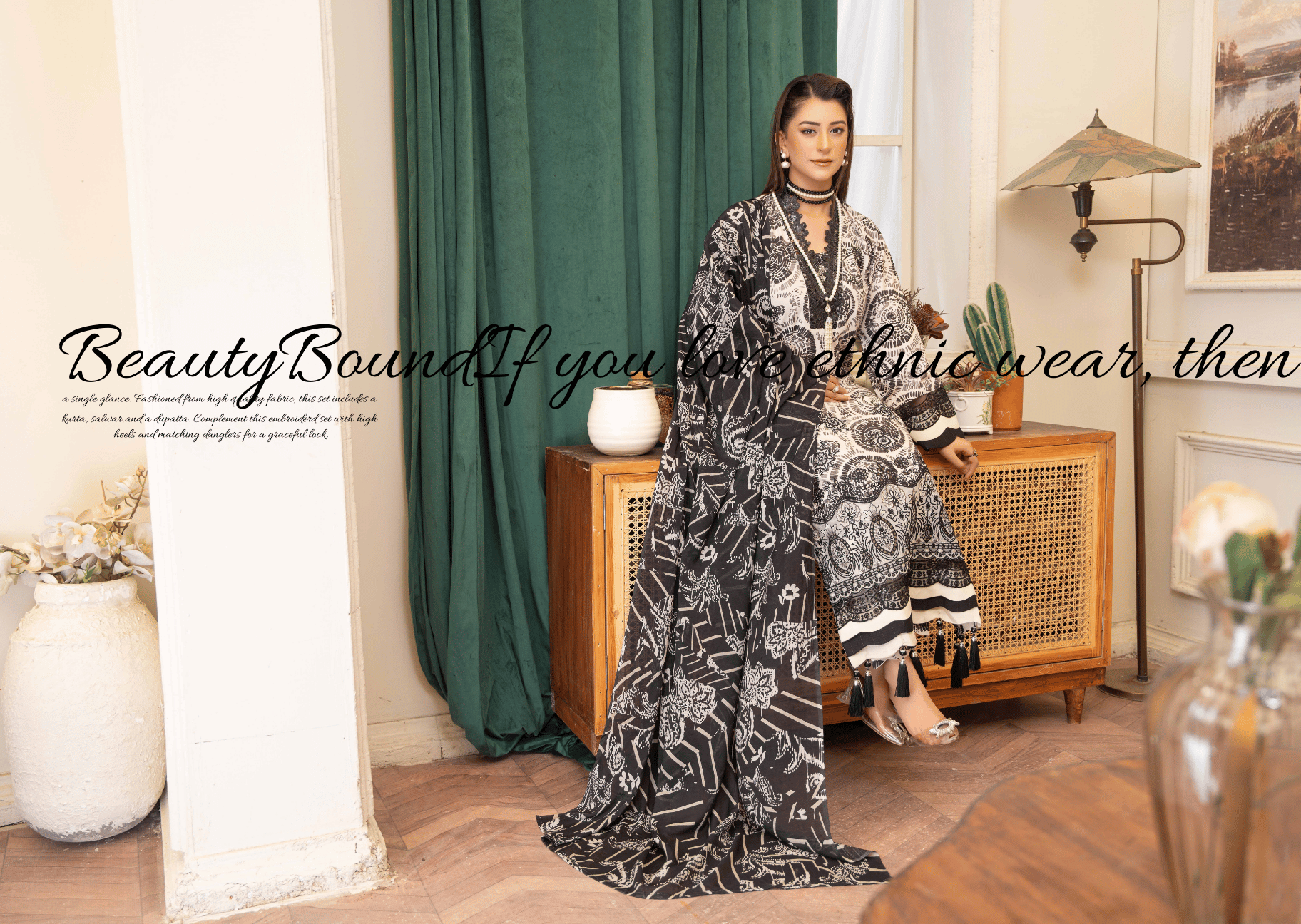 Sage Green & Grey Botanical 3-Piece Suit | Applique Embroidered Staple Slub