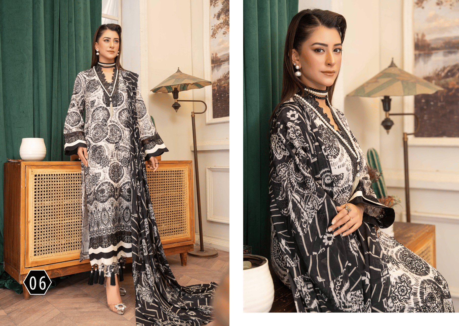 Sage Green & Grey Botanical 3-Piece Suit | Applique Embroidered Staple Slub