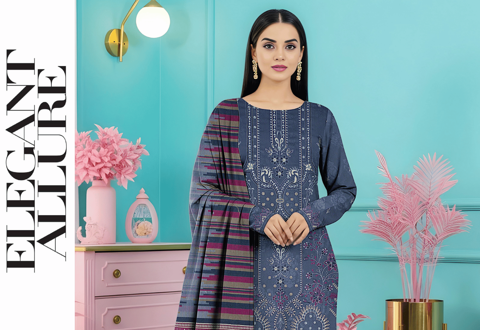 Luxury Embroidered Dhanak 3-Piece Suit | Premium Shawl