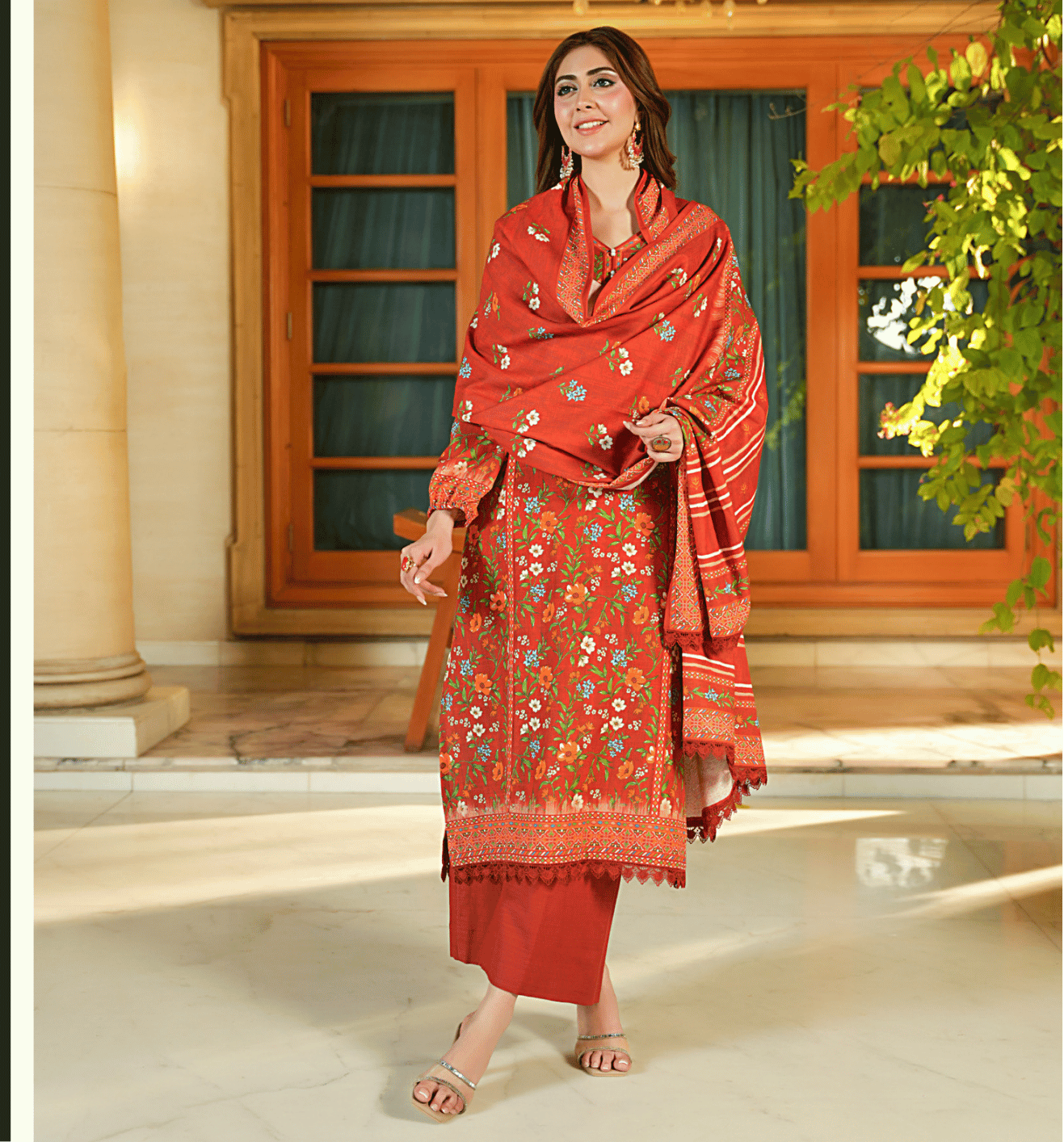 Premium Digital Printed Khaddar 3-Piece Suit – Winter Collection | Khaddar Shirt, Khaddar Dupatta & Dyed Trouser