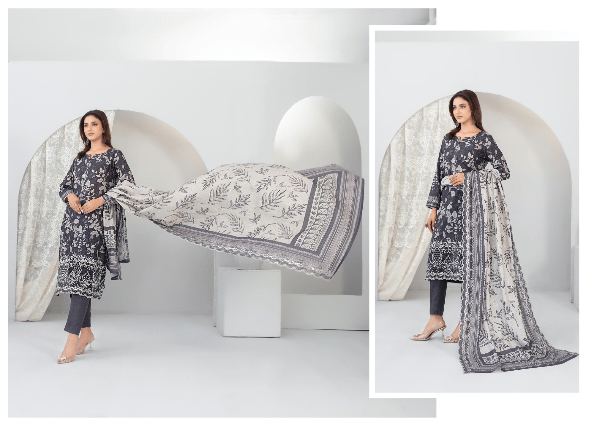 Grey - Embroidered Khaddar 3-Piece Suit – Winter Collection