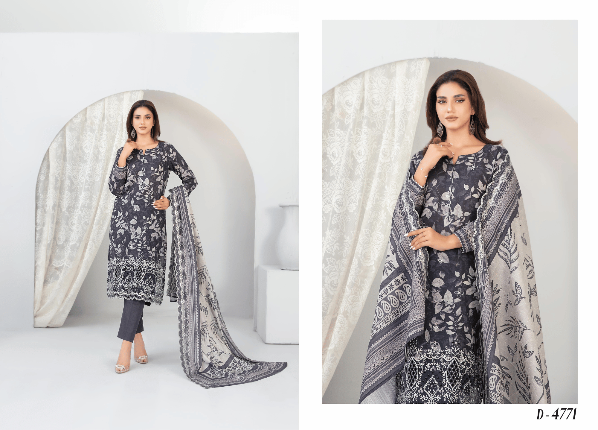Grey - Embroidered Khaddar 3-Piece Suit – Winter Collection