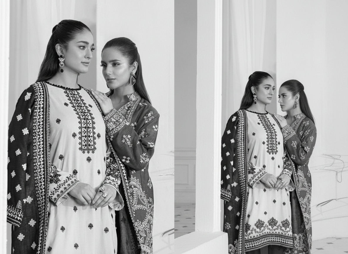 Light Grey Warm Slub 3-Piece Suit with Black Premium Jacquard Shawl