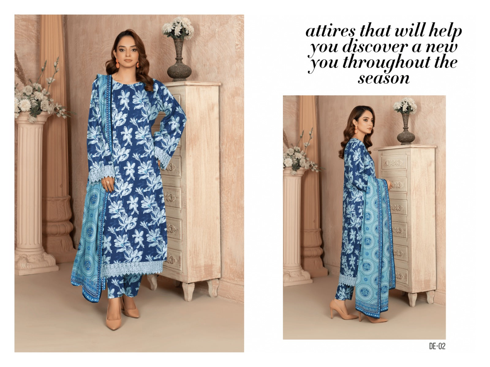 Indigo Floral 3-Piece Suit | Premium Vintage Rod Winter Fabric