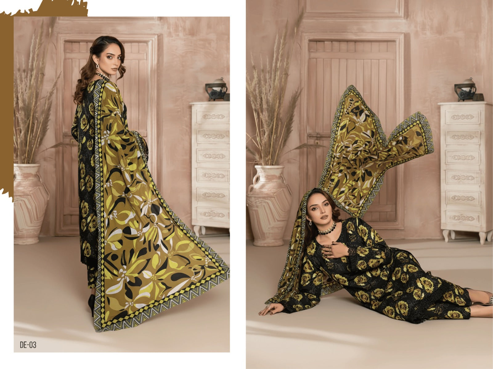 Black & Mustard Floral 3-Piece Suit | Premium Vintage Rod Winter Texture