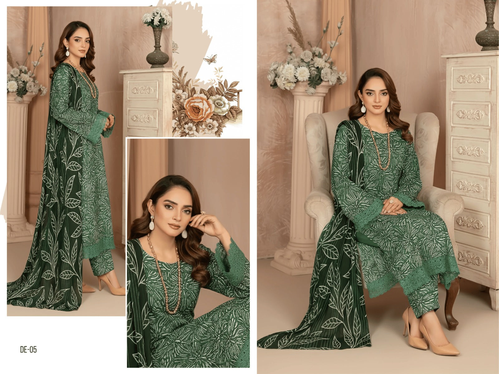 Bottle Green & White 3-Piece Suit | Premium Vintage Rod Winter Texture