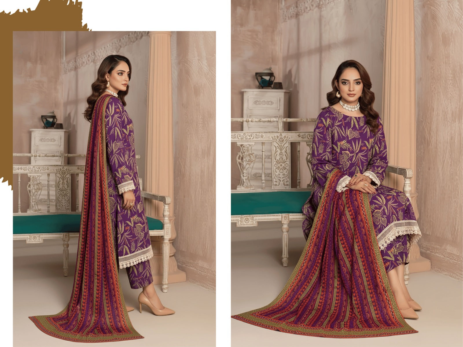 Deep Purple & Gold 3-Piece Suit | Premium Vintage Rod Winter Fabric