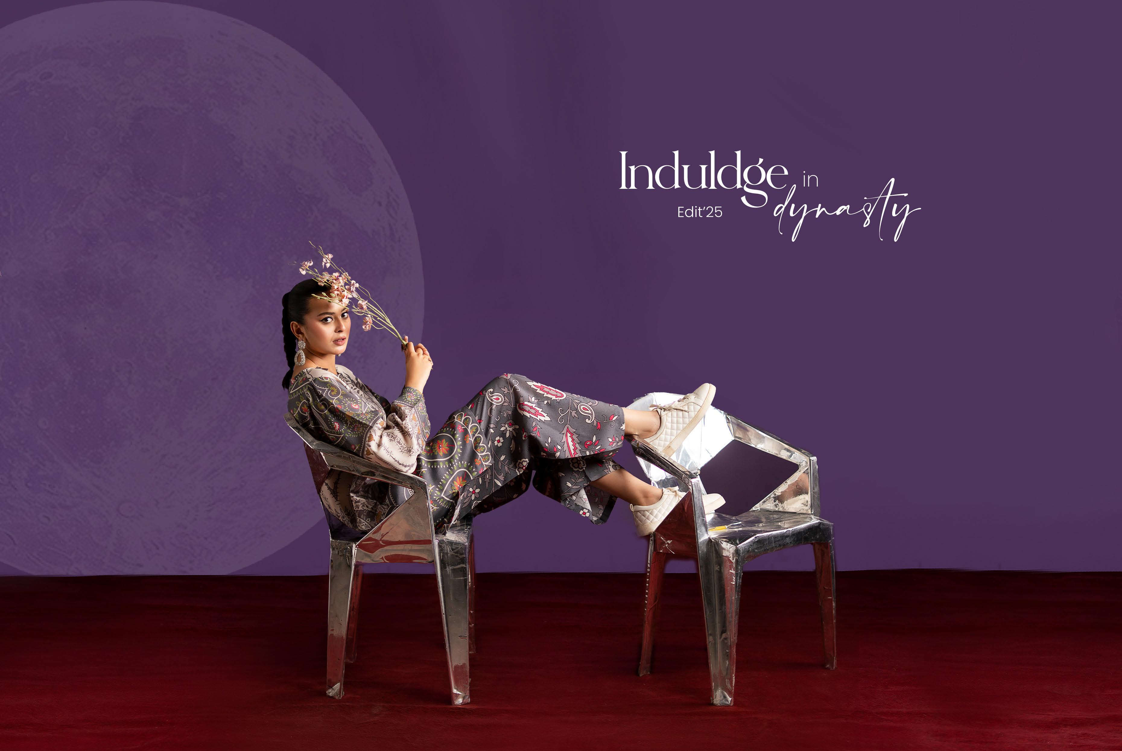 Elegant Grey Paisley Digital Print Linen Suit | 2-Piece Ready to Wear Set