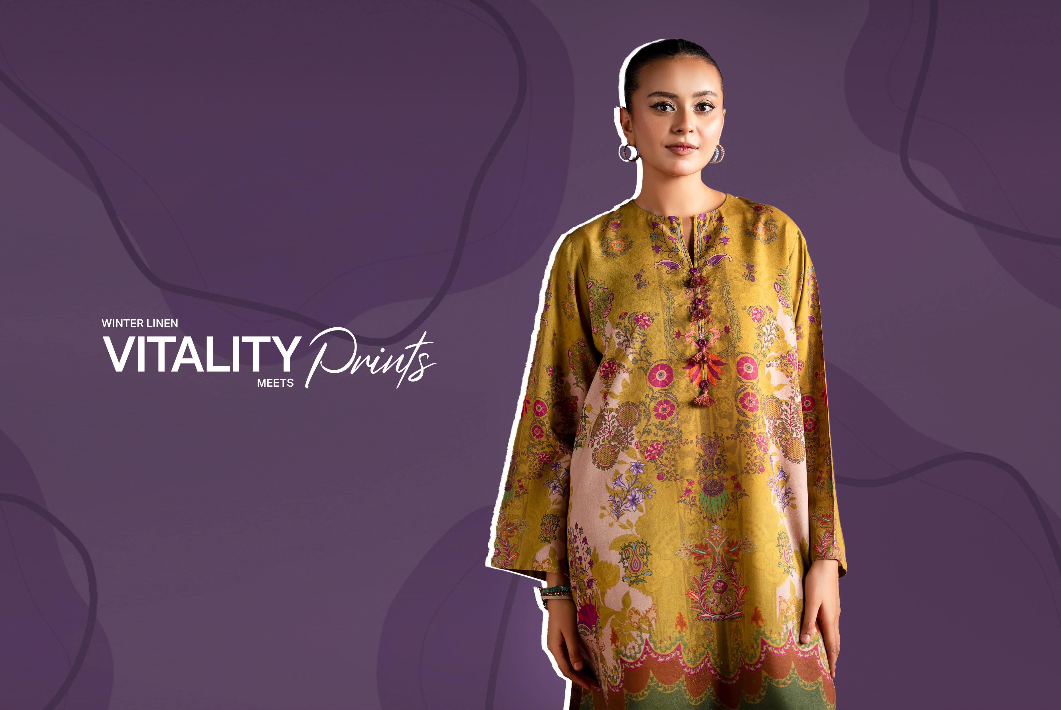 Vibrant Mustard Digital Print Linen Suit | 2-Piece Unstitched