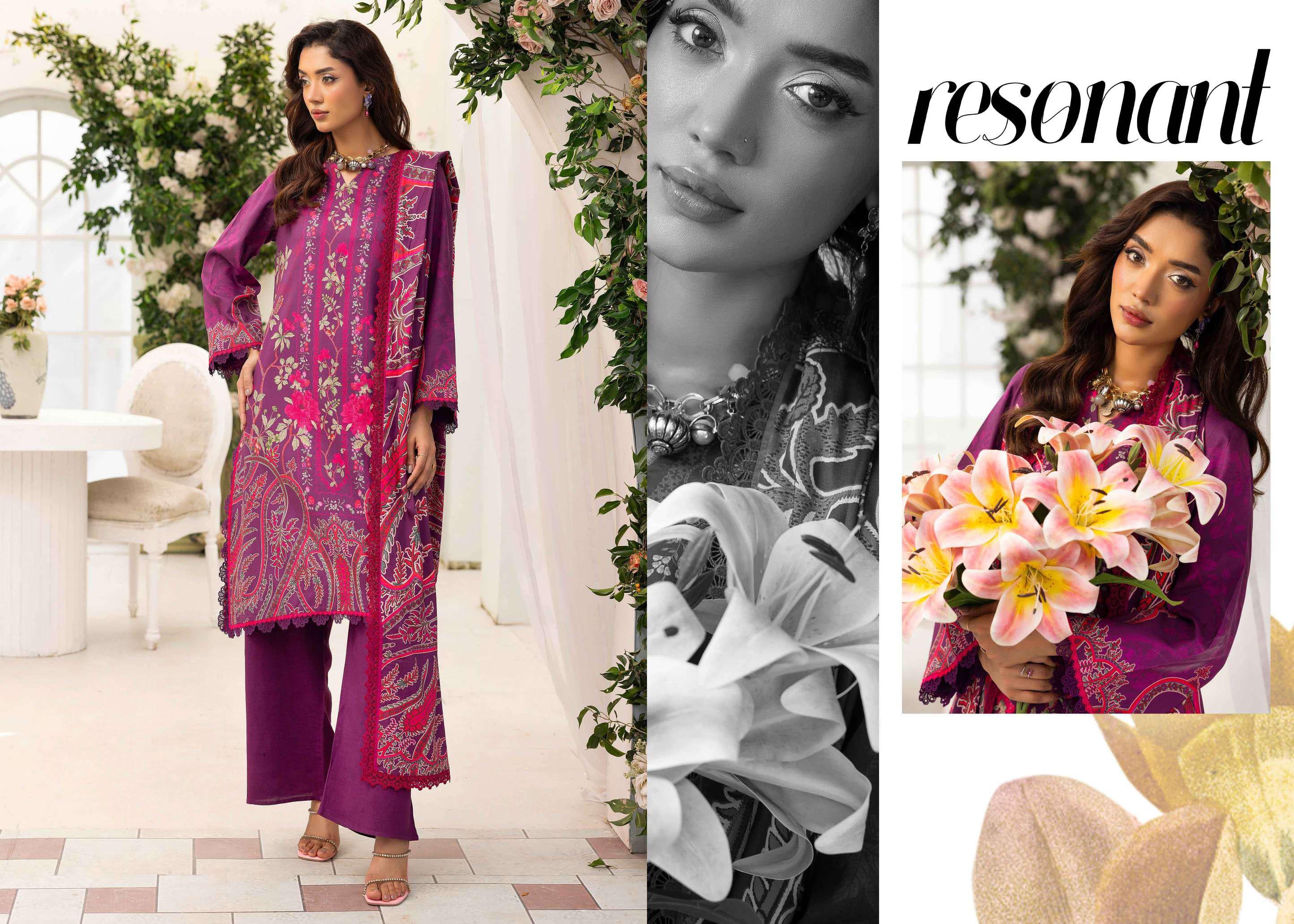 3-Piece Luxury Printed Linen Suit | Regal Plum with Floral & Paisley Print | Winter Collection